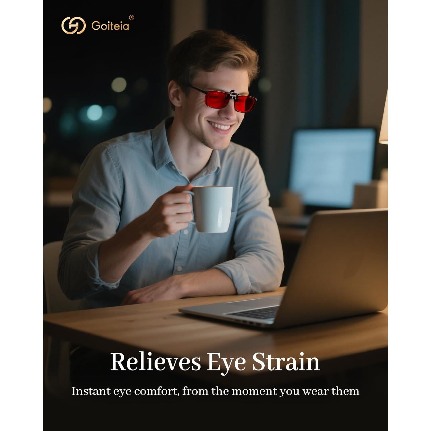 Goiteia Red Clip on Blue Light Blocking Glasses for Sleep-Block Blue & Green Light-Fast and Sound Sleep/Relieve Eye Strain