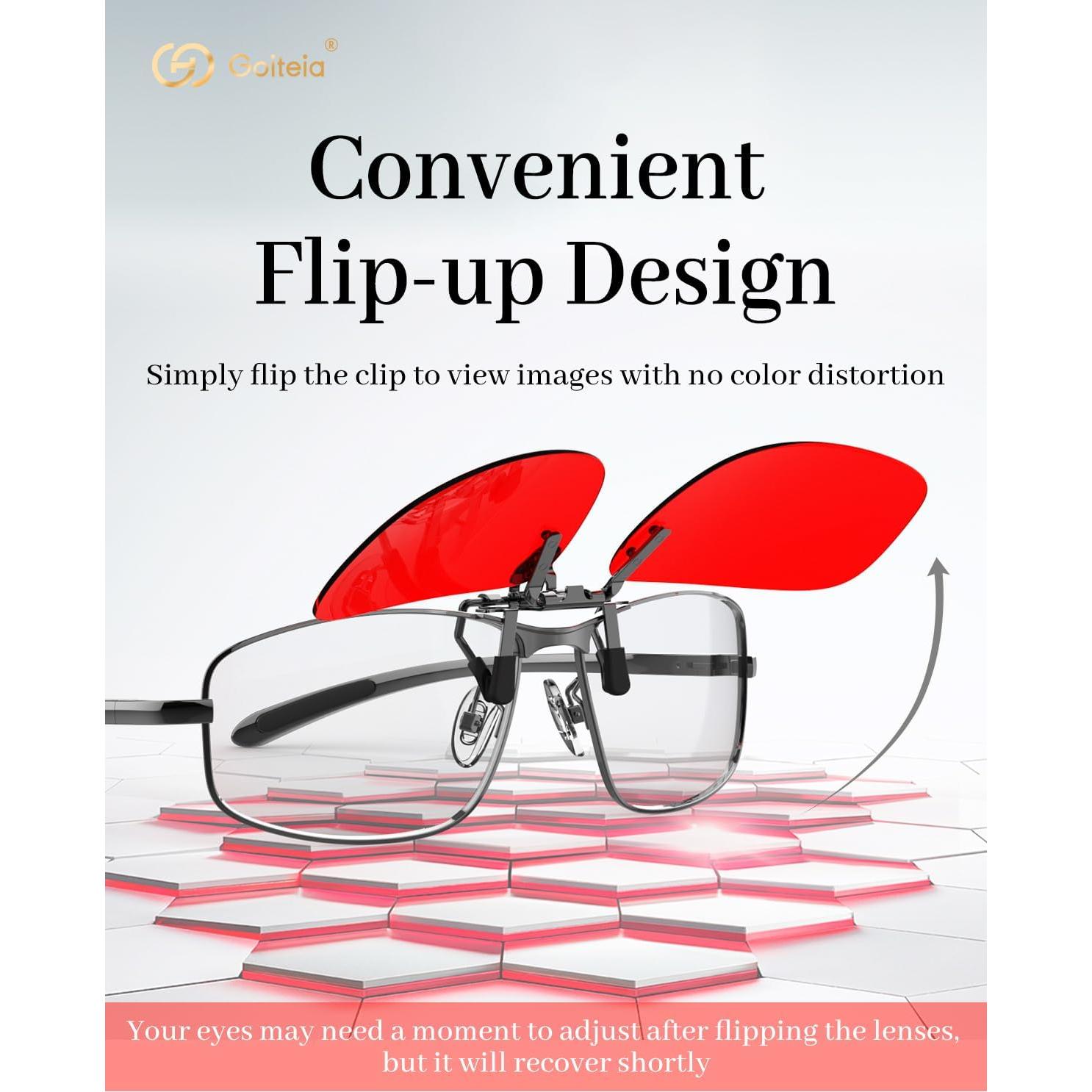 Goiteia Red Clip on Blue Light Blocking Glasses for Sleep-Block Blue & Green Light-Fast and Sound Sleep/Relieve Eye Strain