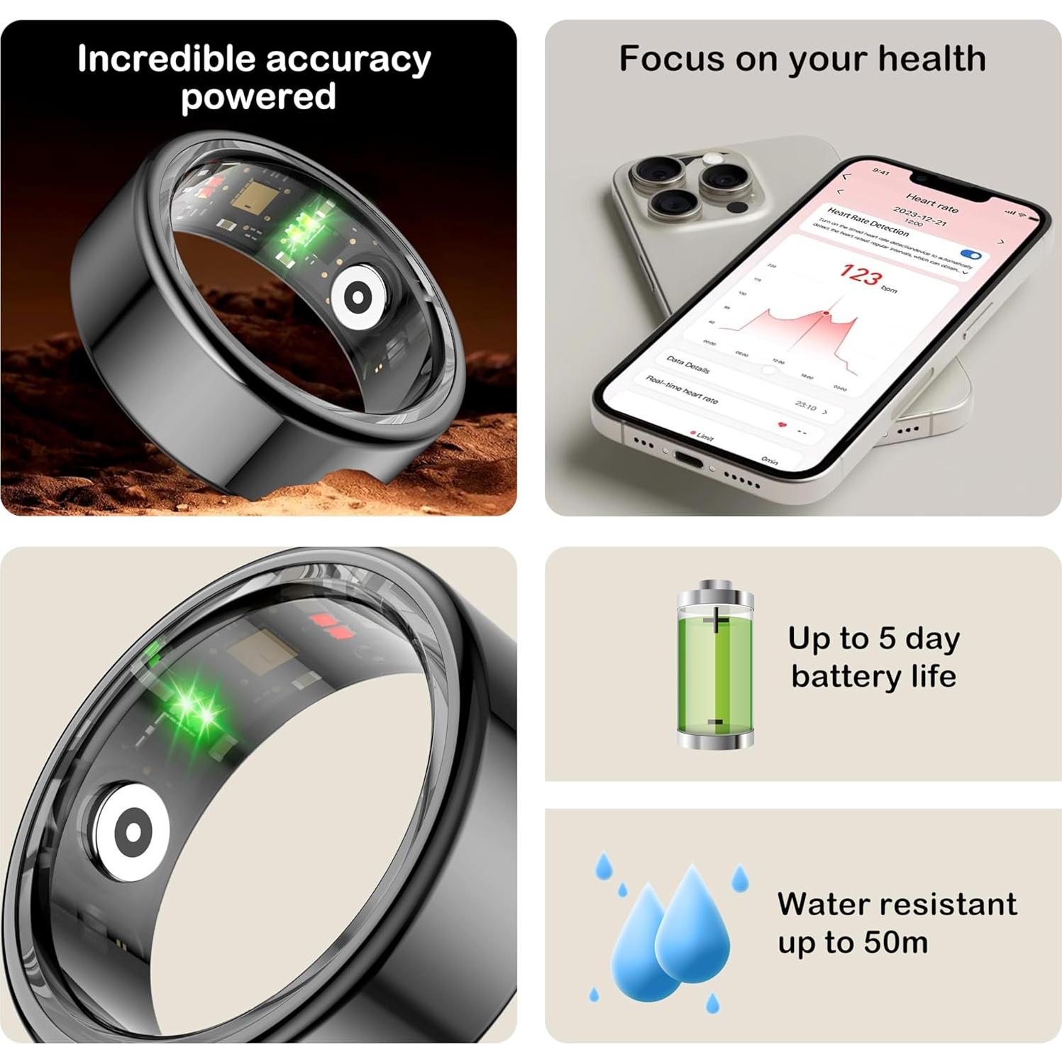 Anillo Inteligente NESSTFUN 8 Negro Monitoreo Salud IP68