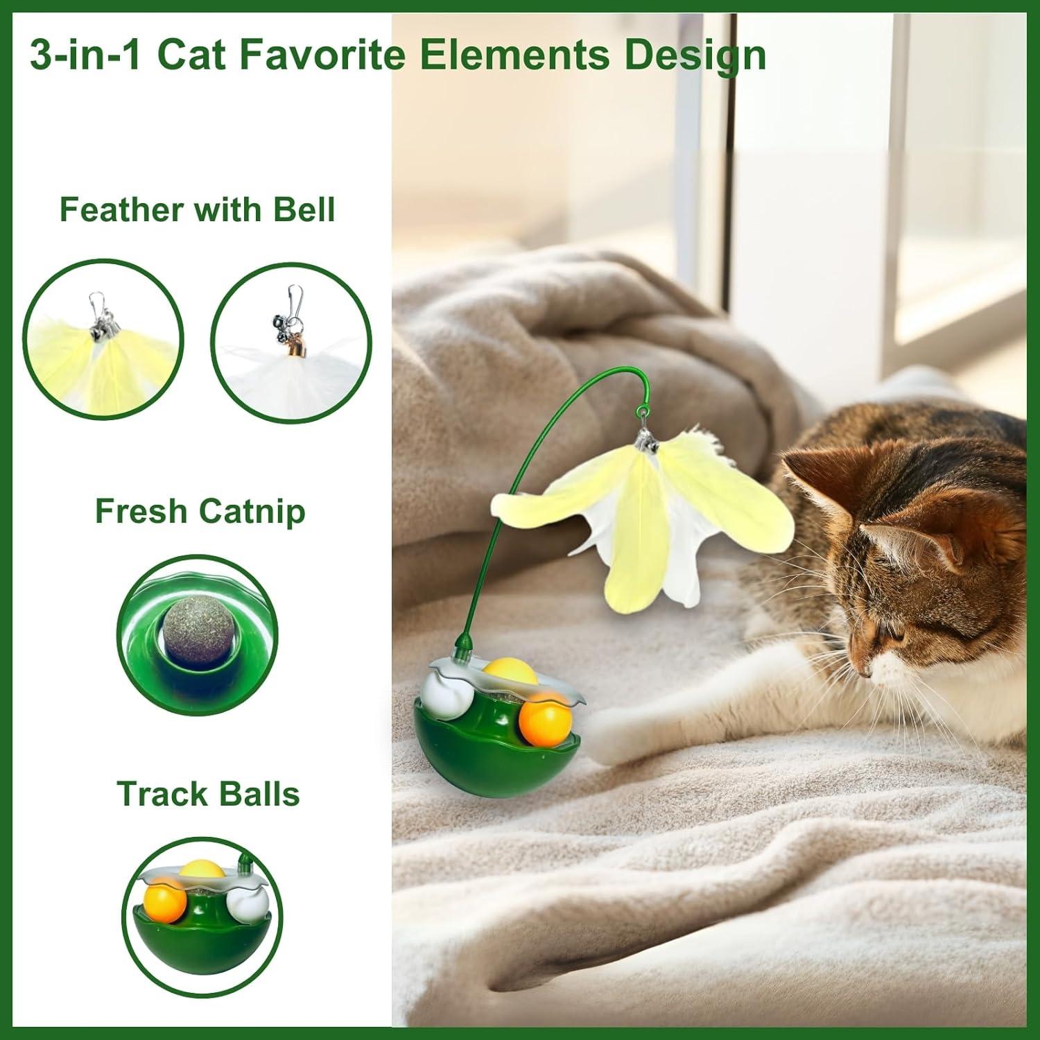 Juguete Interactivo para Gatos YallMiaul con Plumas y Hierba Gatera