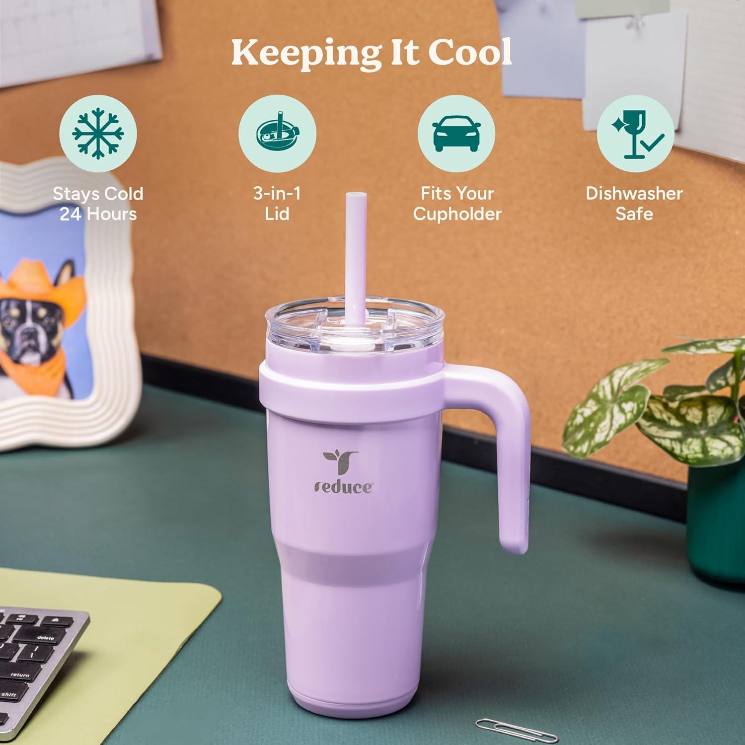 Vaso de Acero Inoxidable REDUCE 24 oz con Asa y Popote