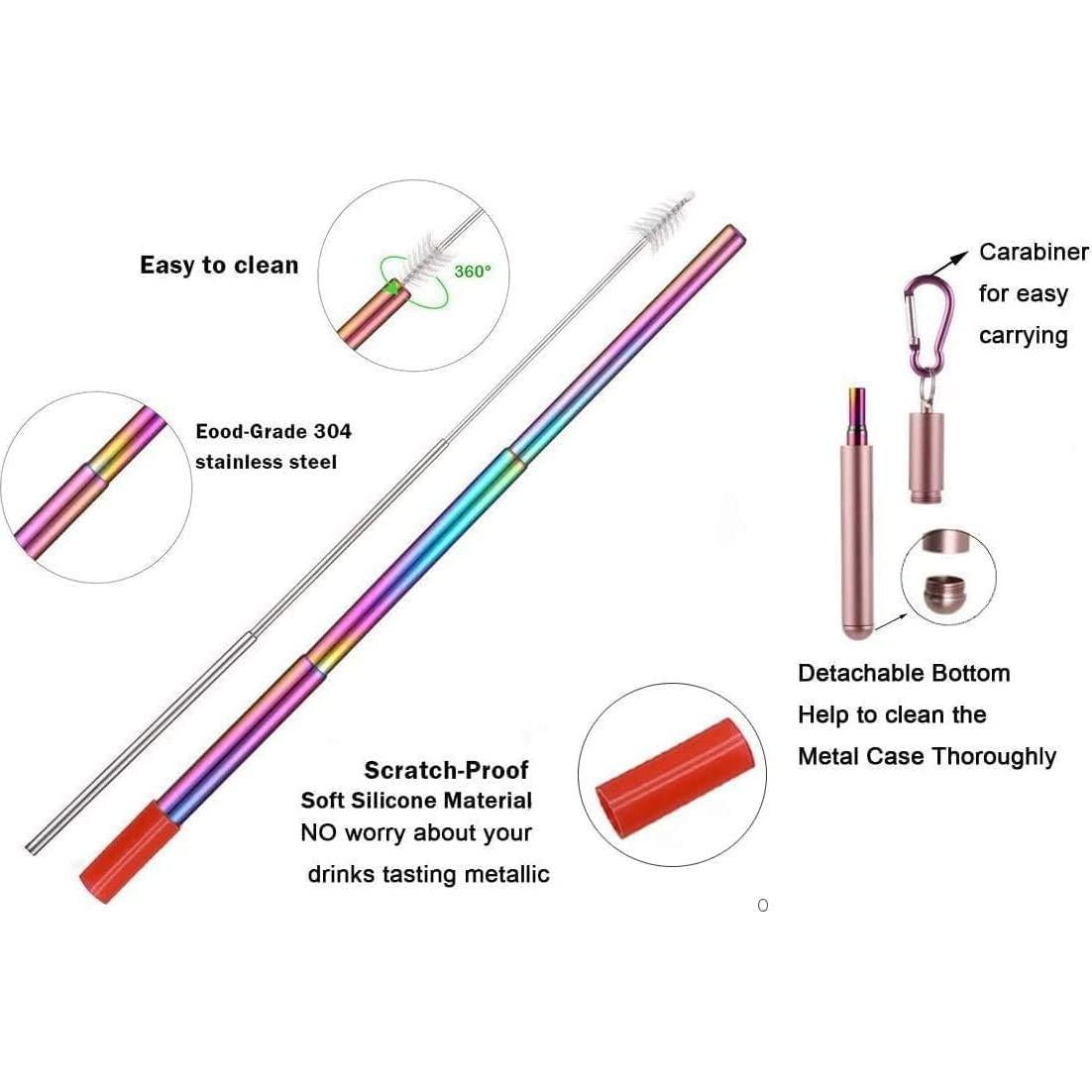 Popotes Telescópicos Reutilizables Chargenyang 2 Piezas Acero Inoxidable