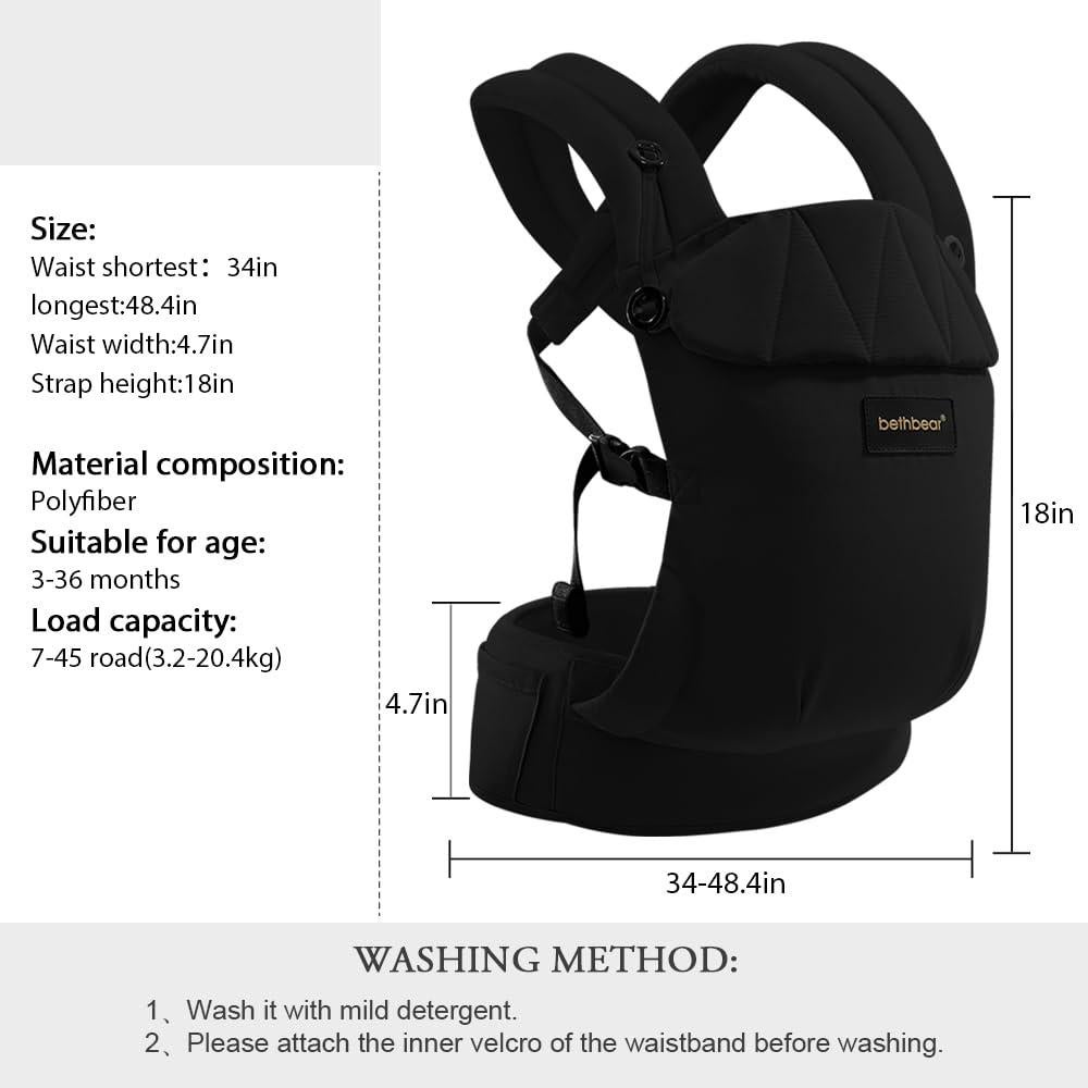 Portabebés Ergonómico BethBear Negro 3-20 kg Lino Natural