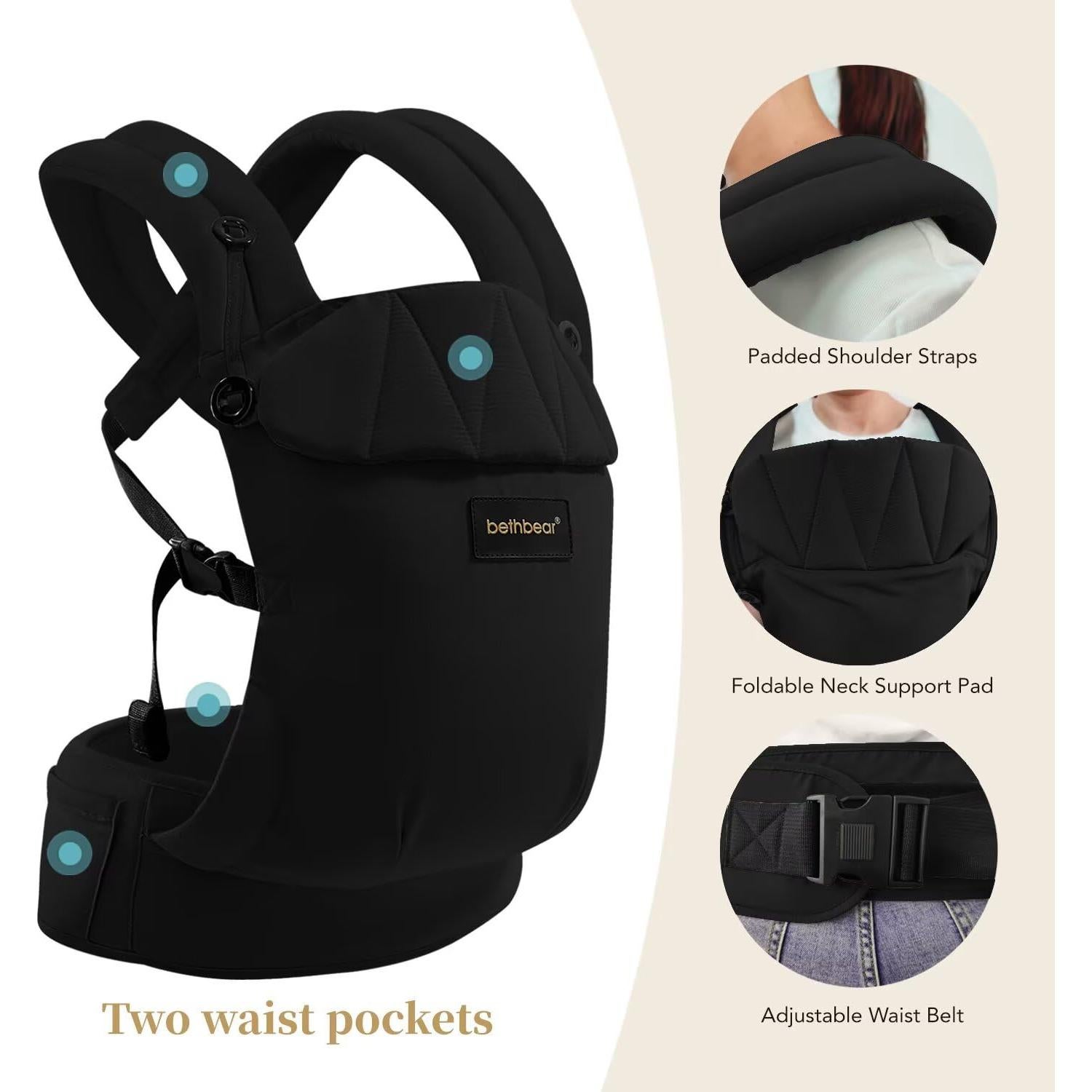 Portabebés Ergonómico BethBear Negro 3-20 kg Lino Natural