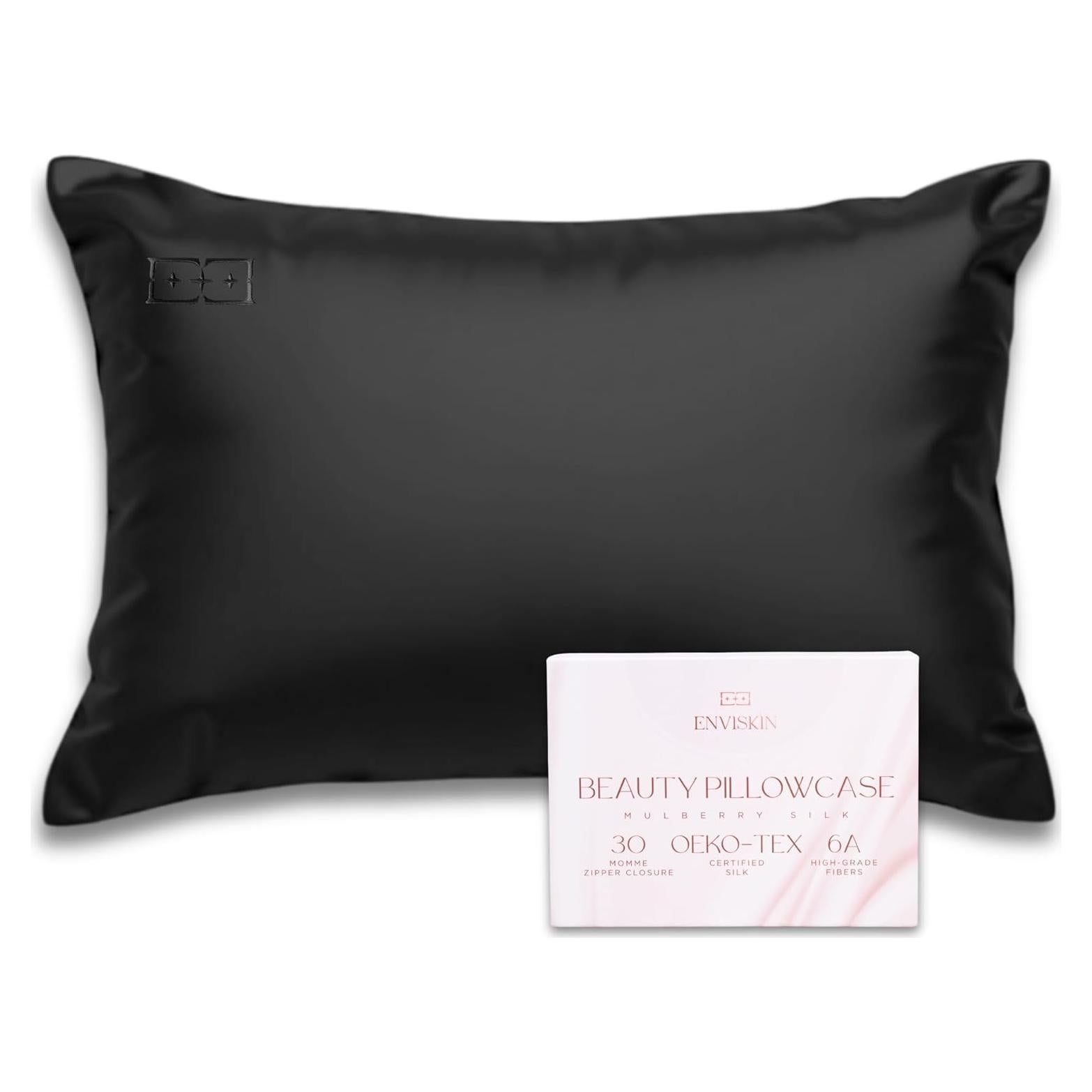 Funda de Almohada de Seda 100% Enviskin Estándar 30 Momme Negra