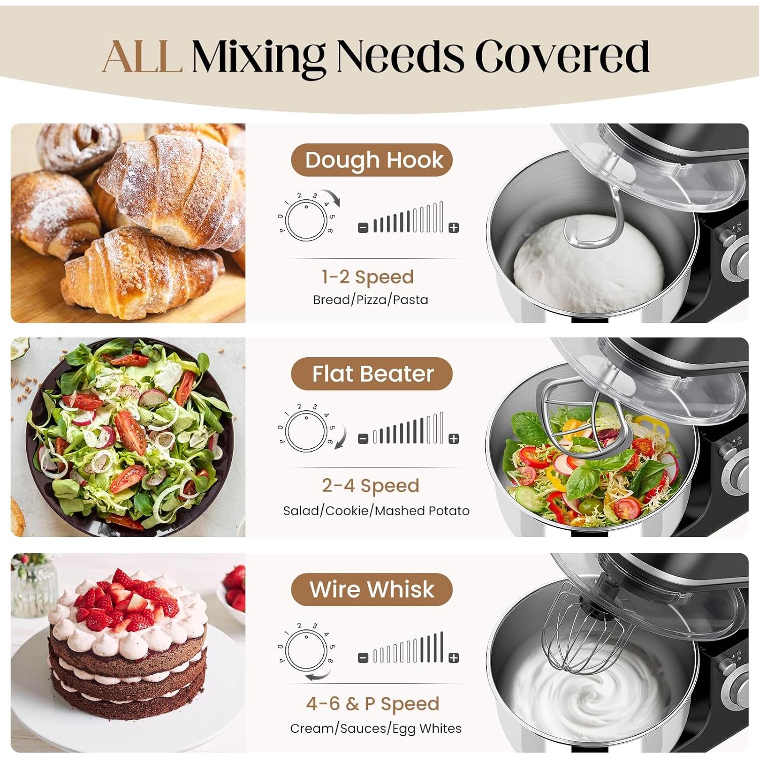 Batidora de pie EQTLVFH 800W 5.3QT 6 velocidades - Negro