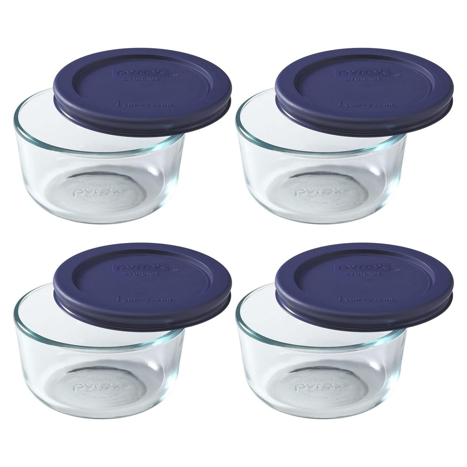 Conjunto de Tazones de Vidrio Pyrex 7202 con Tapas Azules 1 Taza