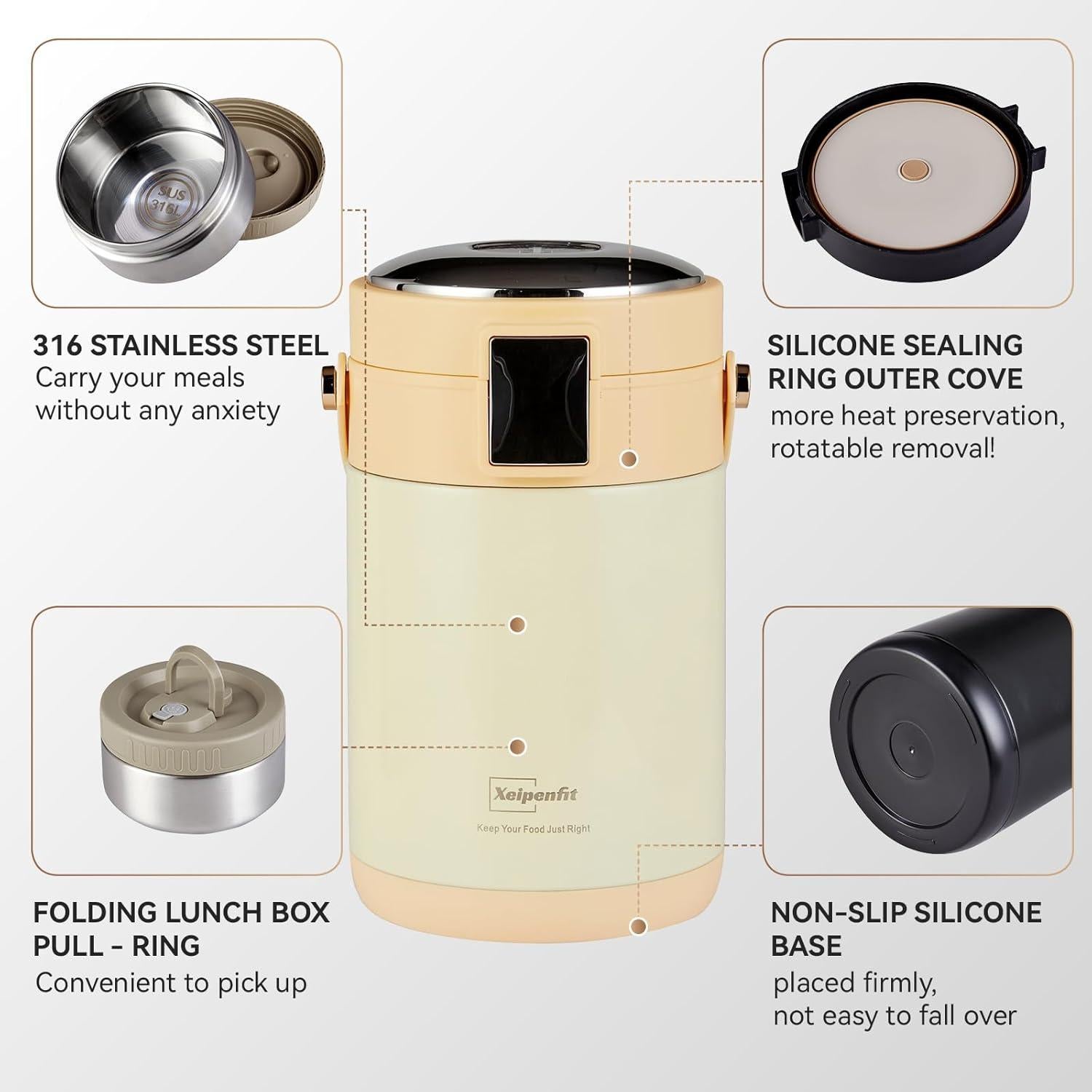 Termo de Comida Caliente Xeipenfit 78 oz Beige Aislamiento