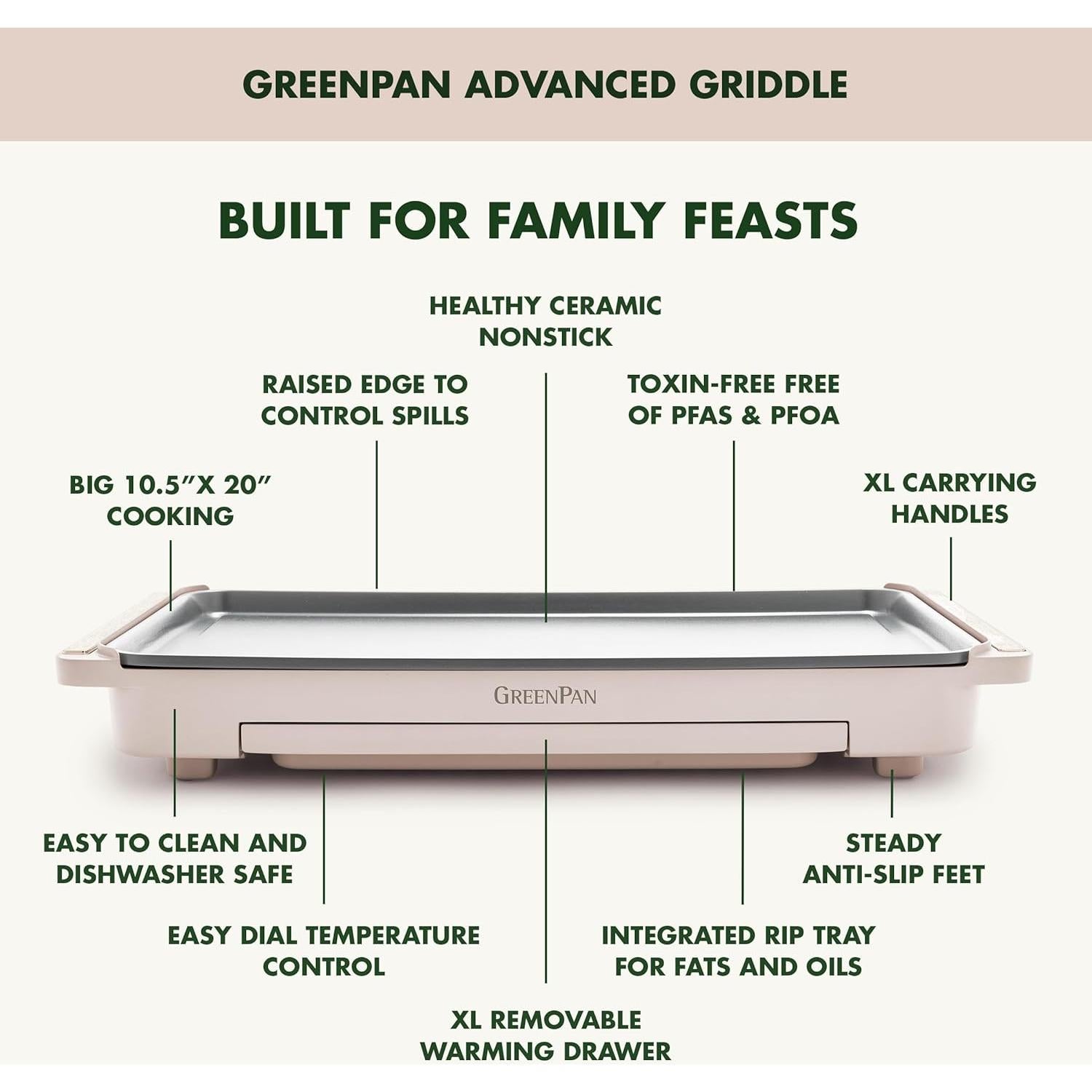 Plancha Eléctrica GreenPan 26.67x50.8 cm Antiadherente Cerámico