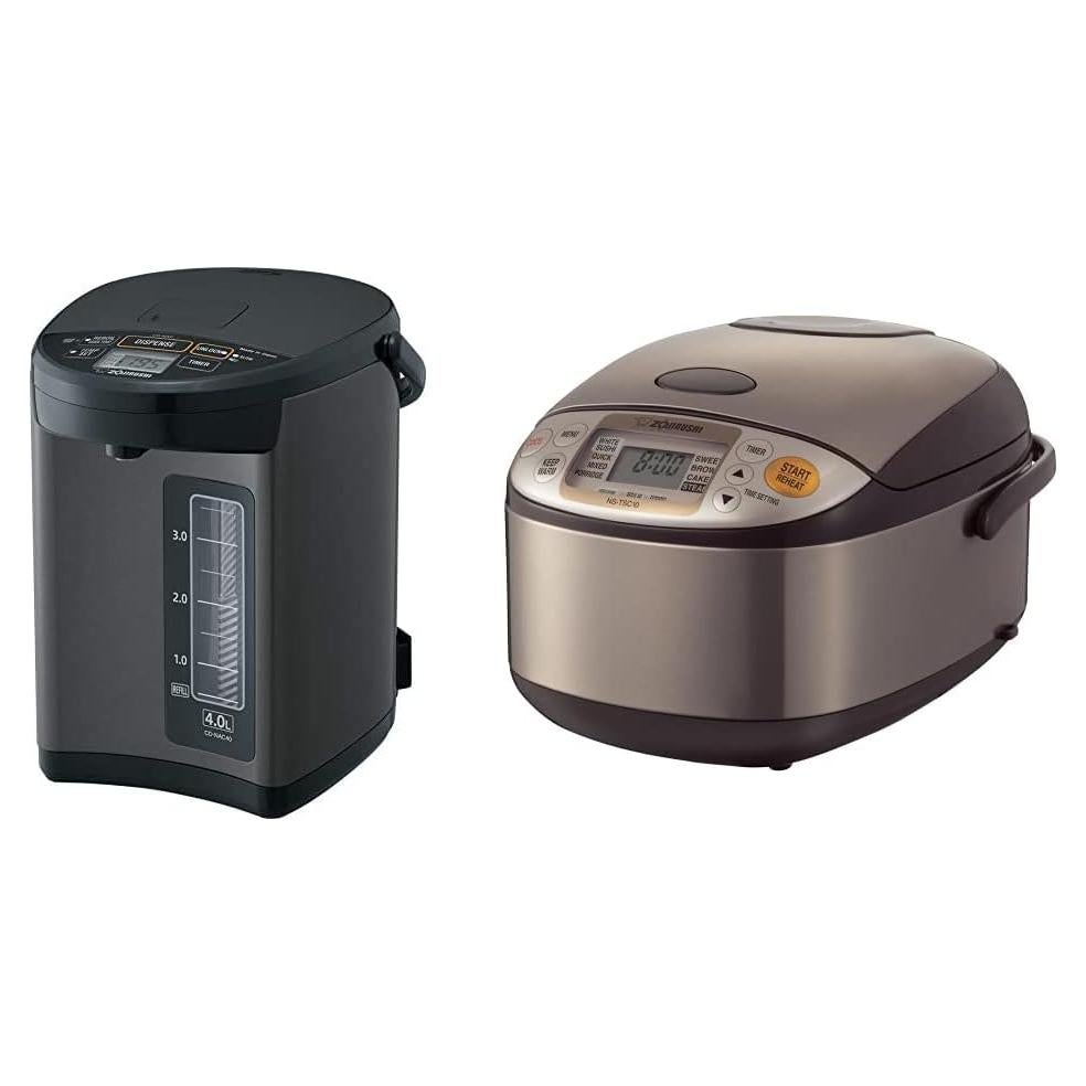 Zojirushi Calentador de Agua 4L y Olla Arrocera 1L Negro