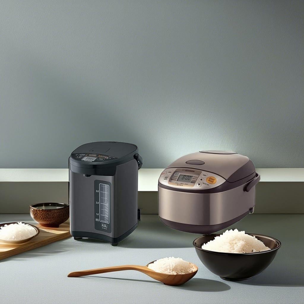 Zojirushi Calentador de Agua 4L y Olla Arrocera 1L Negro