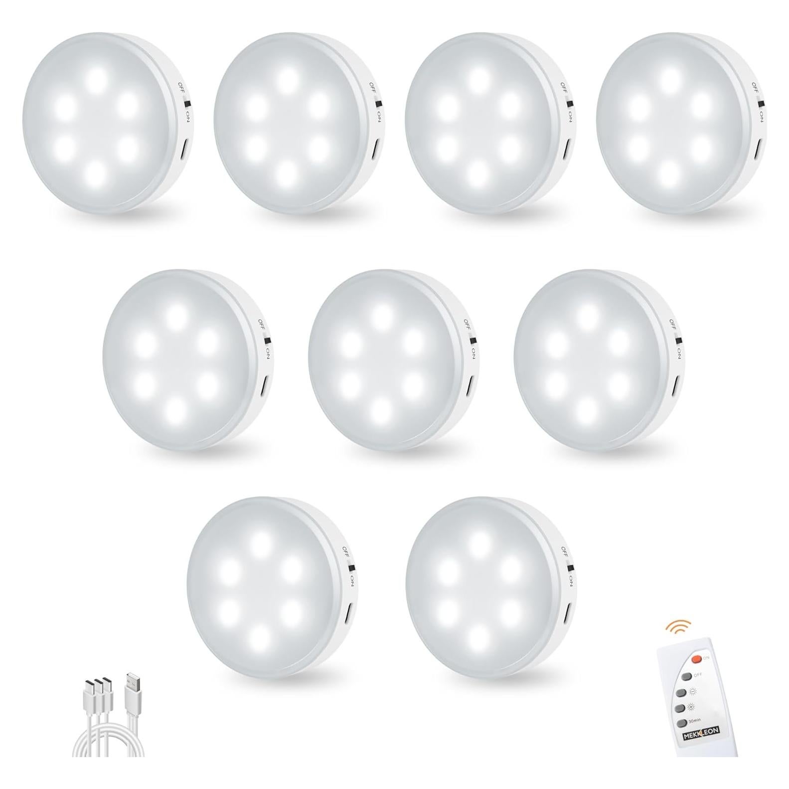 Luces Puck LED Recargables con Control Remoto 9pcs 1200mAh