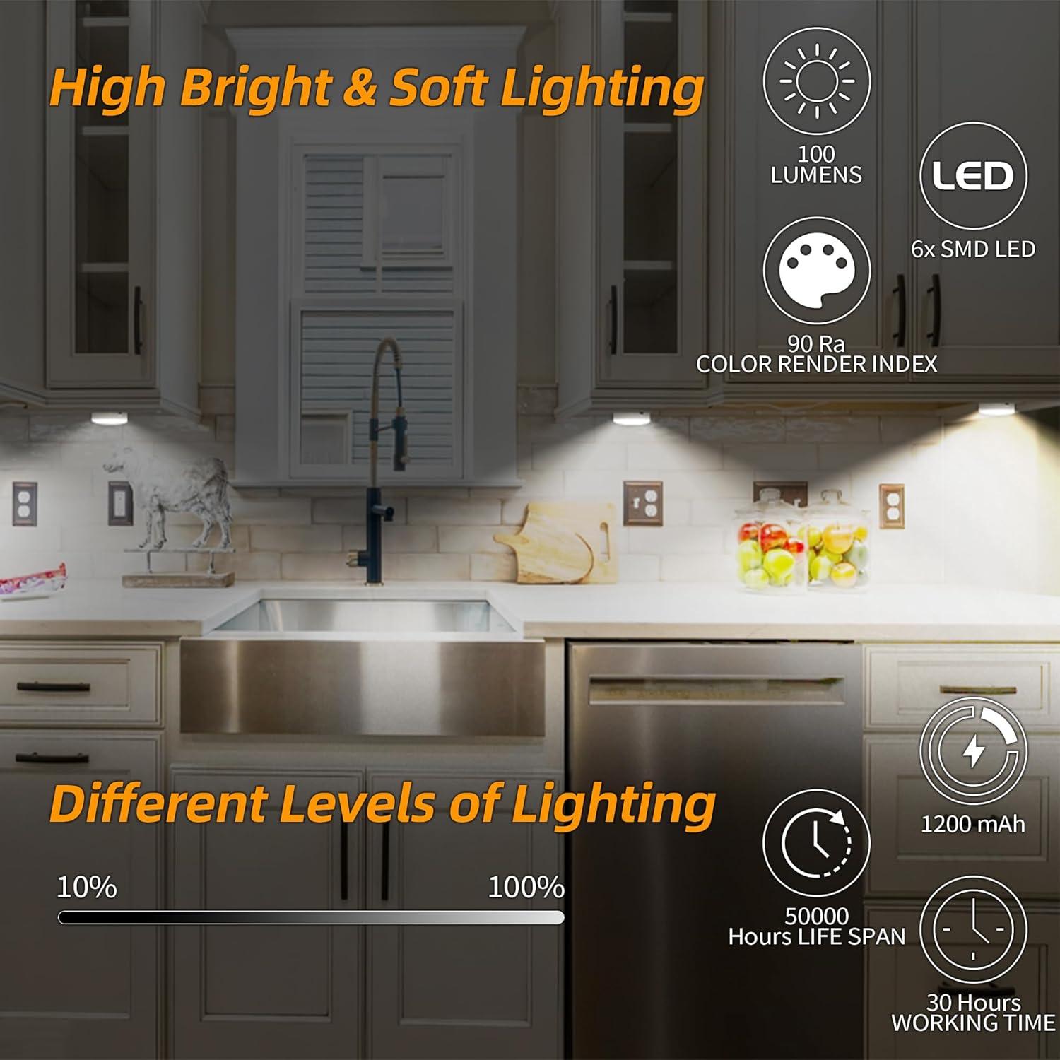 Luces Puck LED Recargables con Control Remoto 9pcs 1200mAh