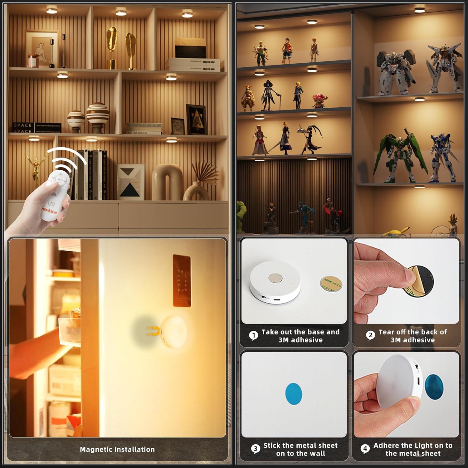 Luces Puck LED Recargables con Control Remoto 9pcs 1200mAh