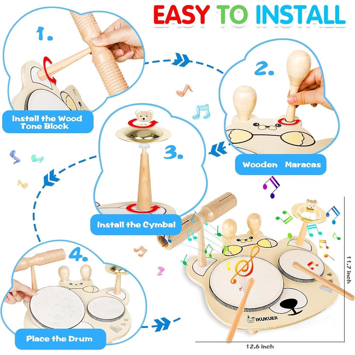 Juego de Batería Infantil 9 en 1 YOMESTE - Instrumentos Musicales de Madera