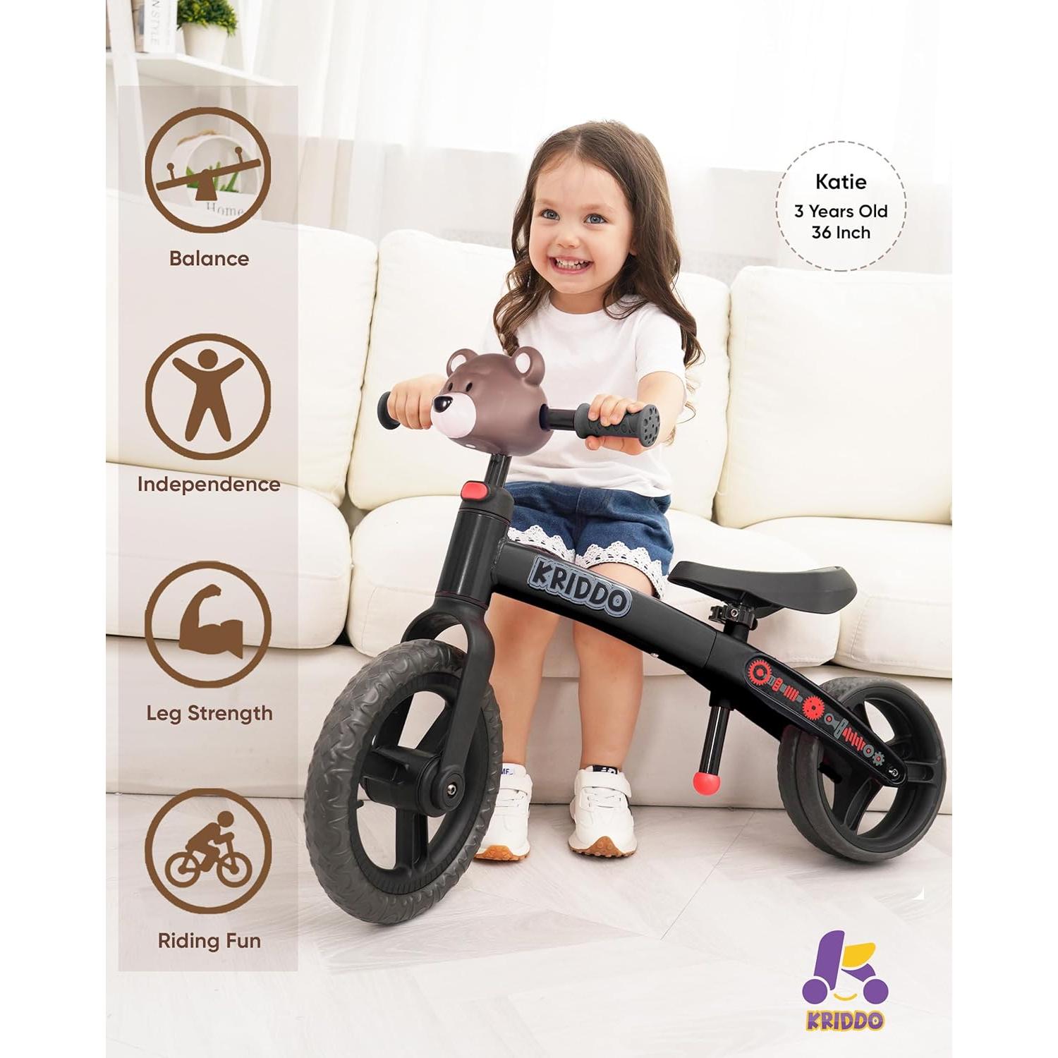 Bicicleta de Equilibrio KRIDDO para Niños 2 a 5 Años Negra