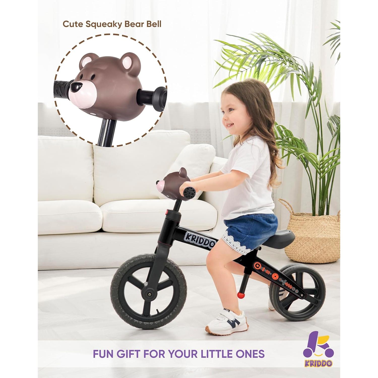 Bicicleta de Equilibrio KRIDDO para Niños 2 a 5 Años Negra