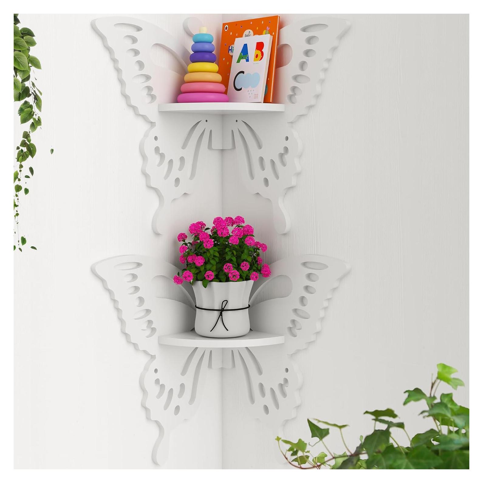 Estante de esquina mariposa blanca 2 niveles Beskadi