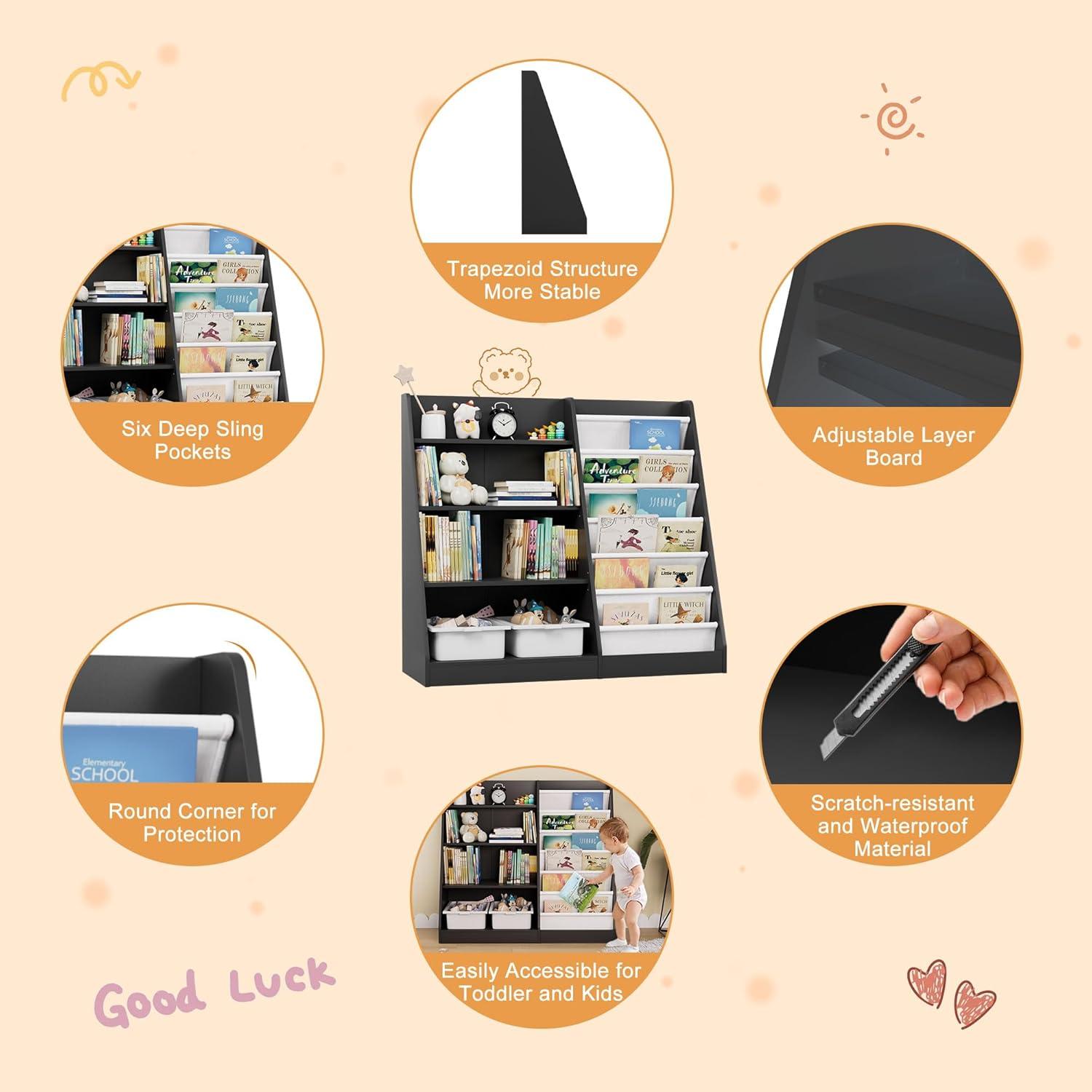 Estantería Montessori NACHES para Niños 4 Niveles Madera Negra