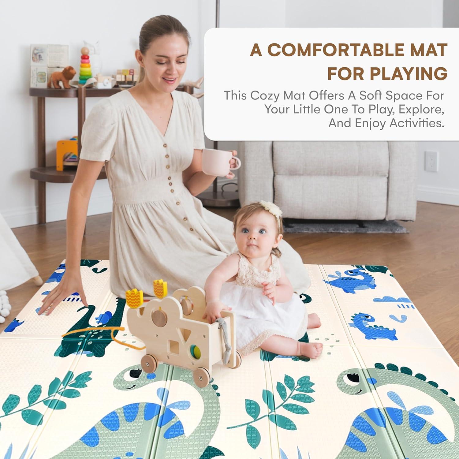 Alfombra de Juego Reversible Comportamiento Infantil 198x132cm Dinosaurio