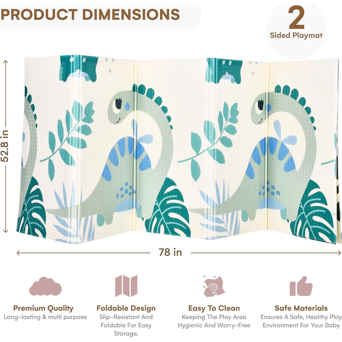 Alfombra de Juego Reversible Comportamiento Infantil 198x132cm Dinosaurio