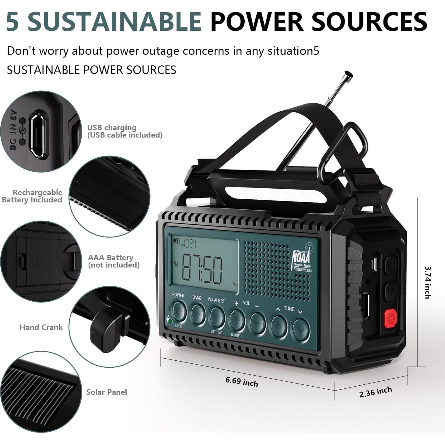 Radio Meteorológica NOAA PPLEE P-1009Pro 5000mAh AM/FM/SW