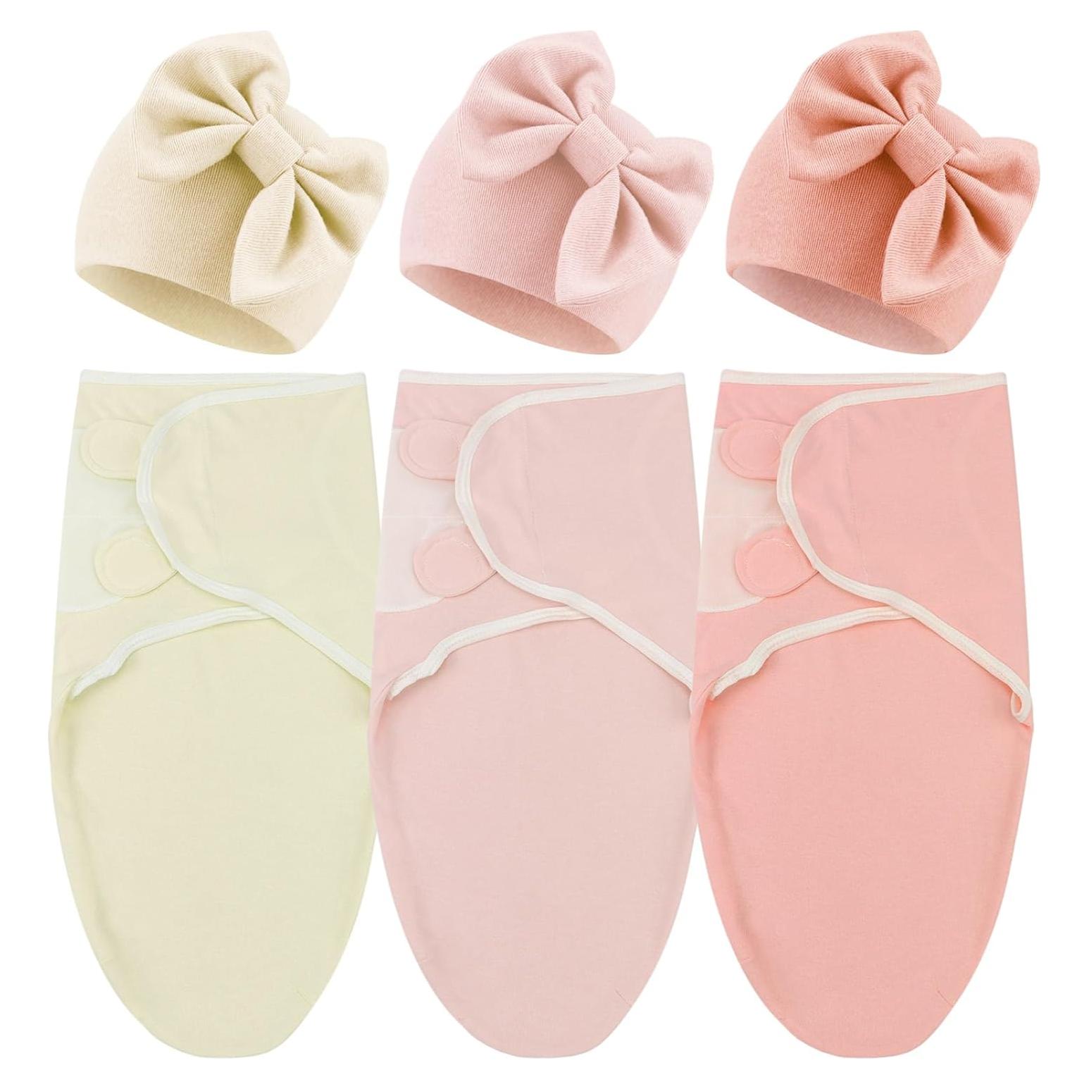 DRESHOW 3 Sacos de Sueño Bebé con Sombrero Lazo 0-3 Meses