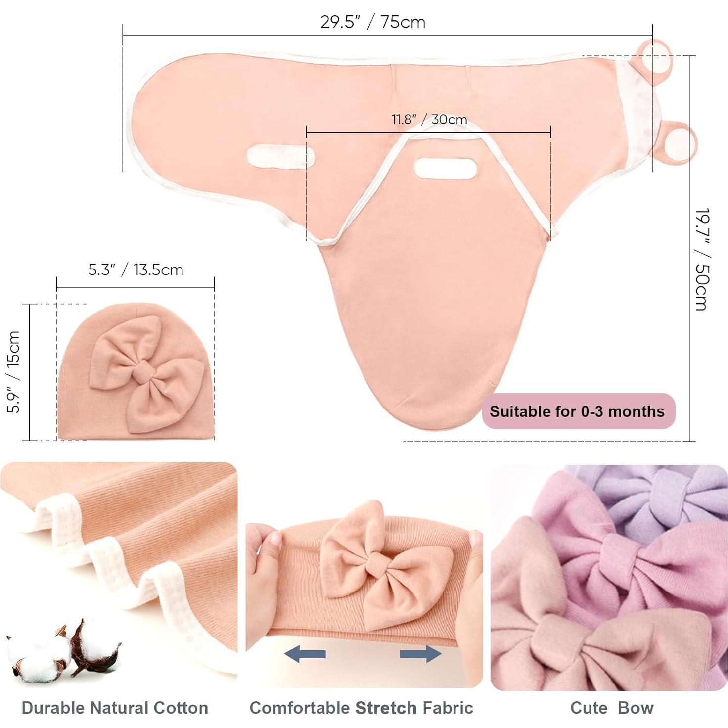 DRESHOW 3 Sacos de Sueño Bebé con Sombrero Lazo 0-3 Meses