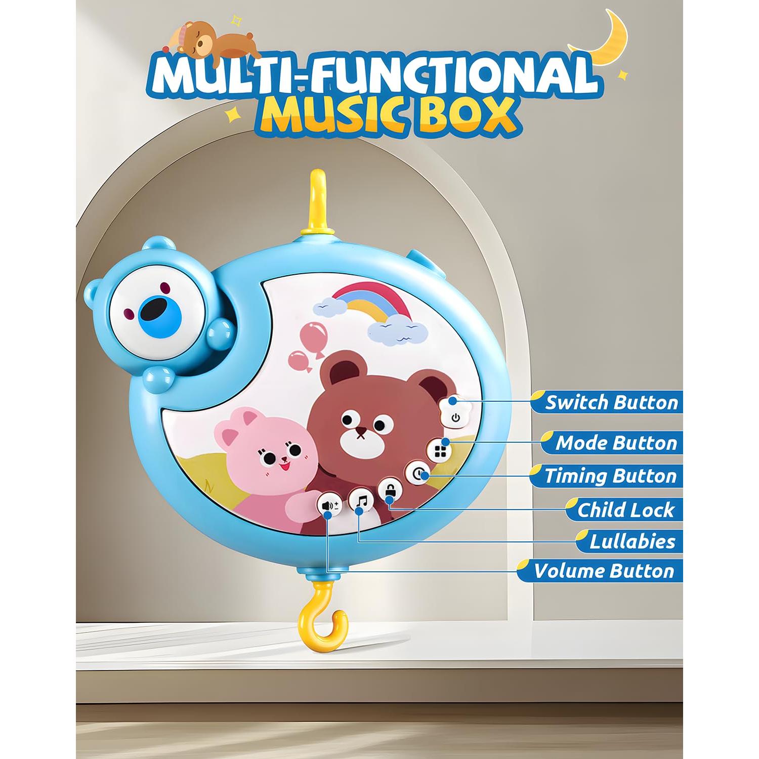 Móvil de Cuna Musical RSEPD con Proyector y Luces 0-6 Meses