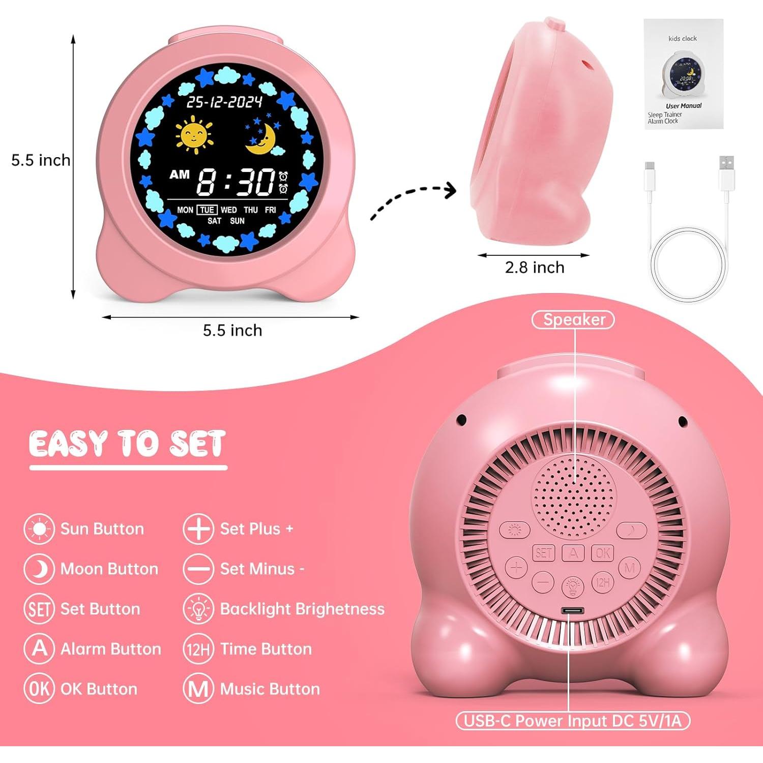 Reloj Despertador Digital Infantil SENXINGYAN Rosa Claro