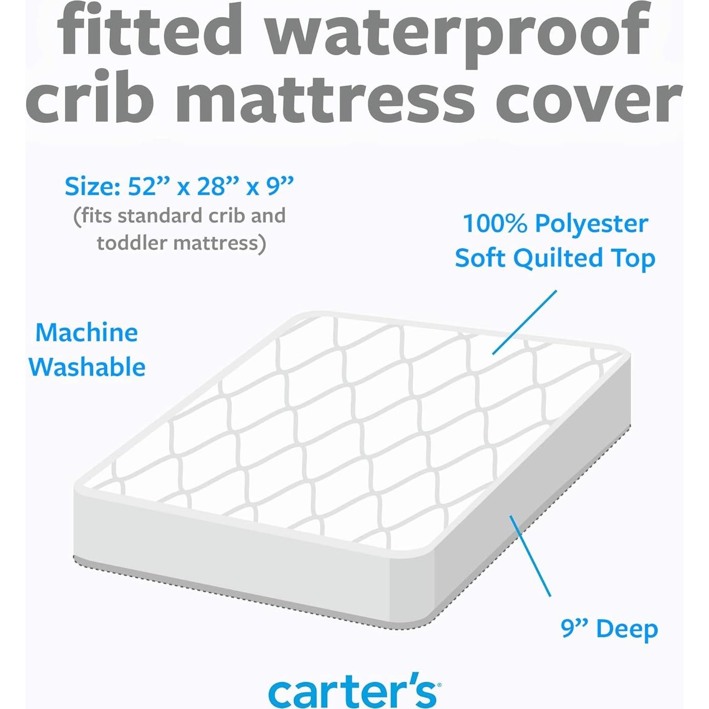 Cubierta de colchón cuna Carter's blanca impermeable 71x132 cm