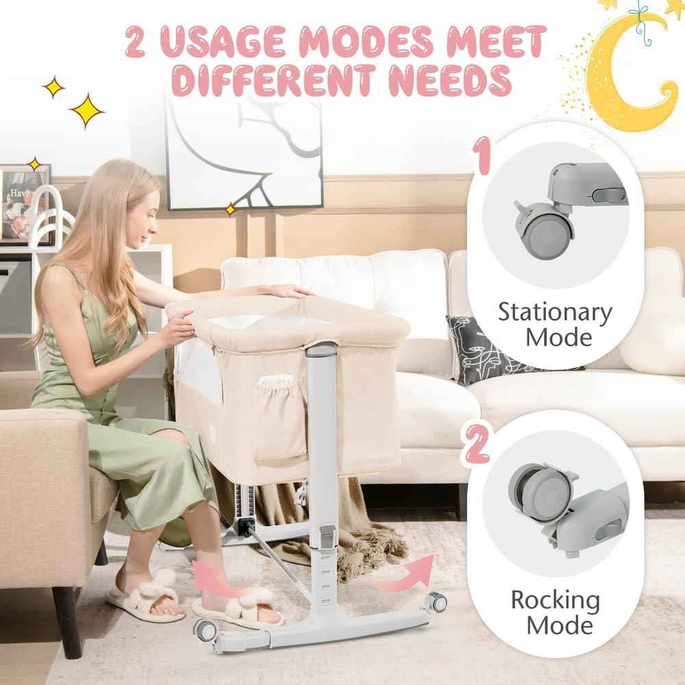 Cuna Lateral BABY JOY 3 en 1 Ajustable con Colchón y Ruedas