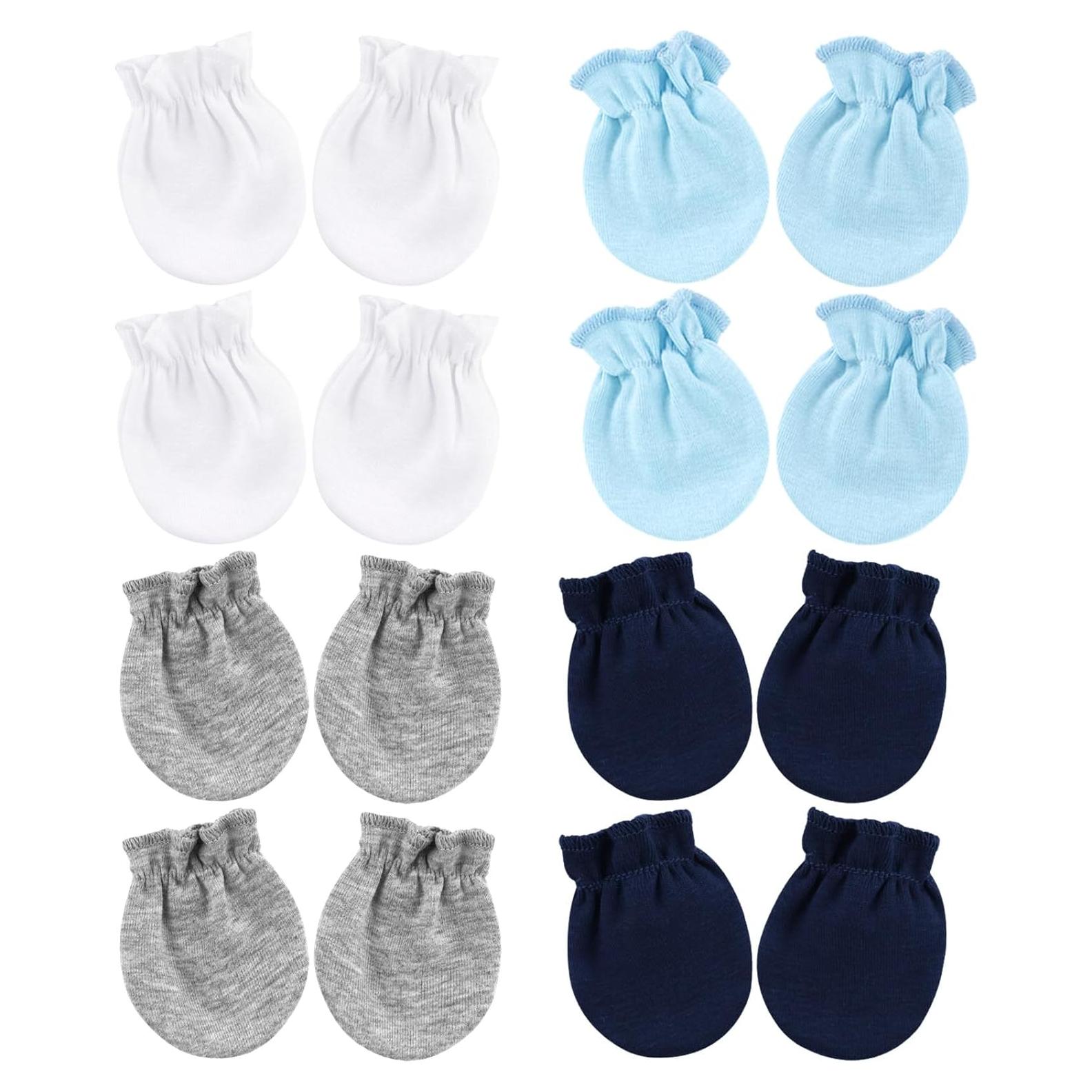 Guantes de bebé BQUBO 8 pares algodón hipoalergénicos 0-6 meses