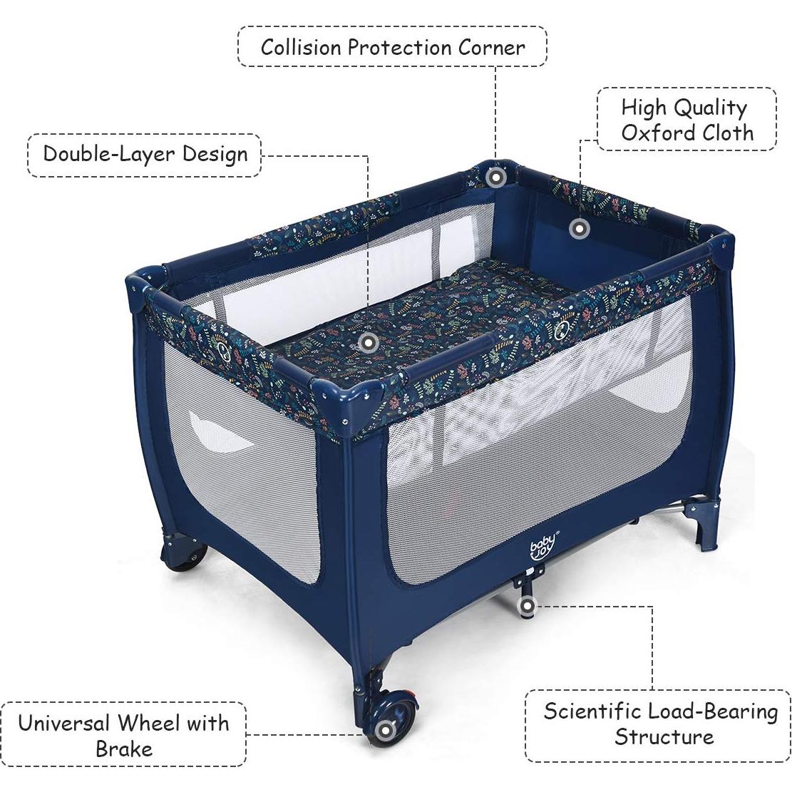 Cuna Portátil Baby Joy BP8116-4 Plegable con Colchón 15kg