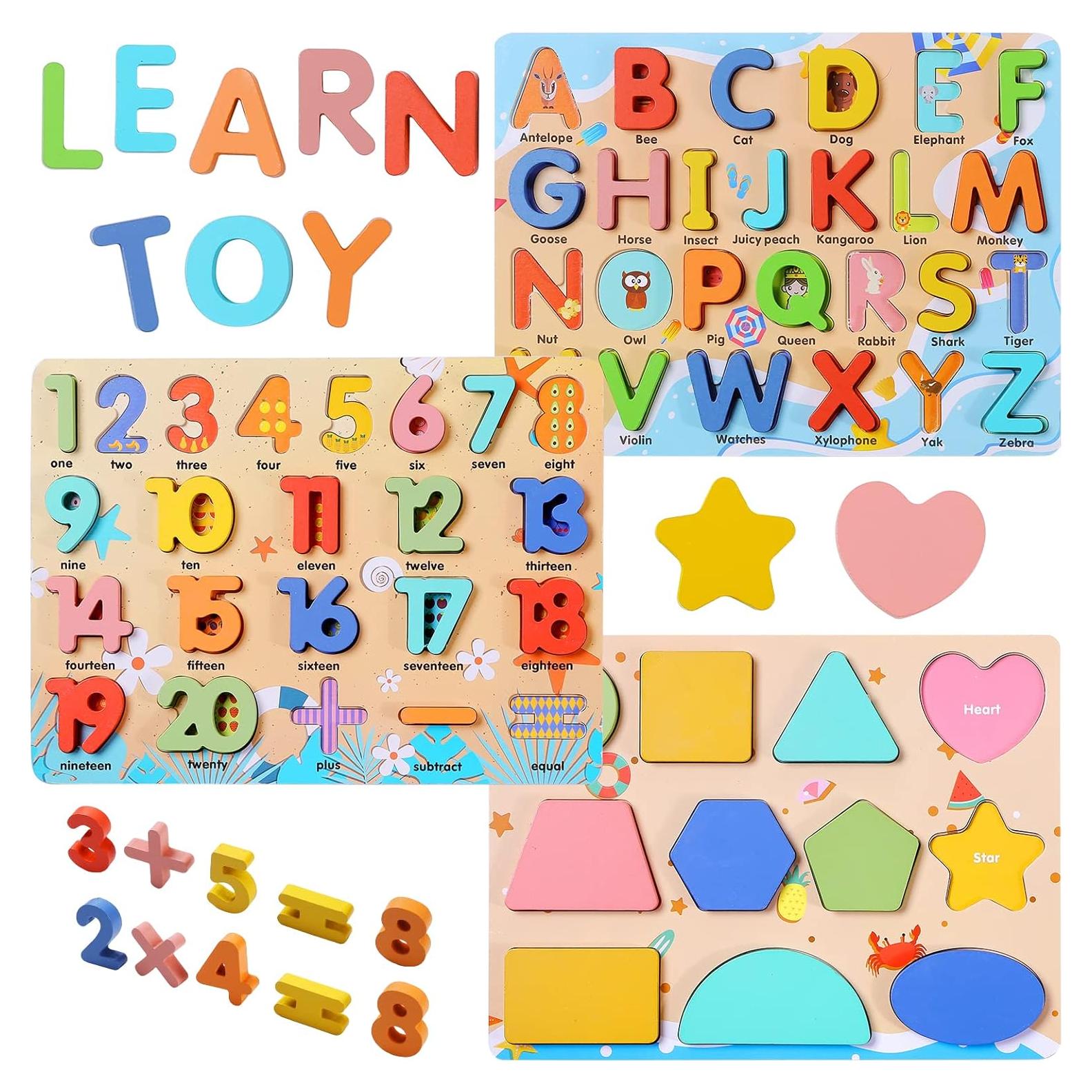 Rompecabezas de Madera Voamuw para Niños 3-6 Años - Letras, Números y Formas