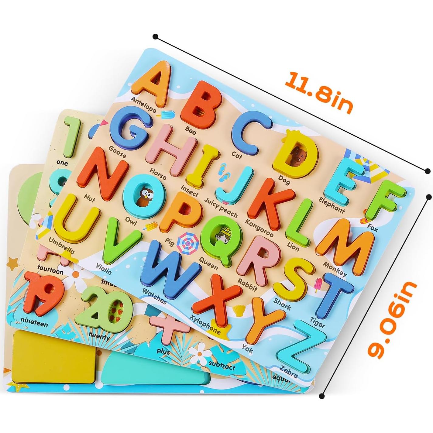 Rompecabezas de Madera Voamuw para Niños 3-6 Años - Letras, Números y Formas