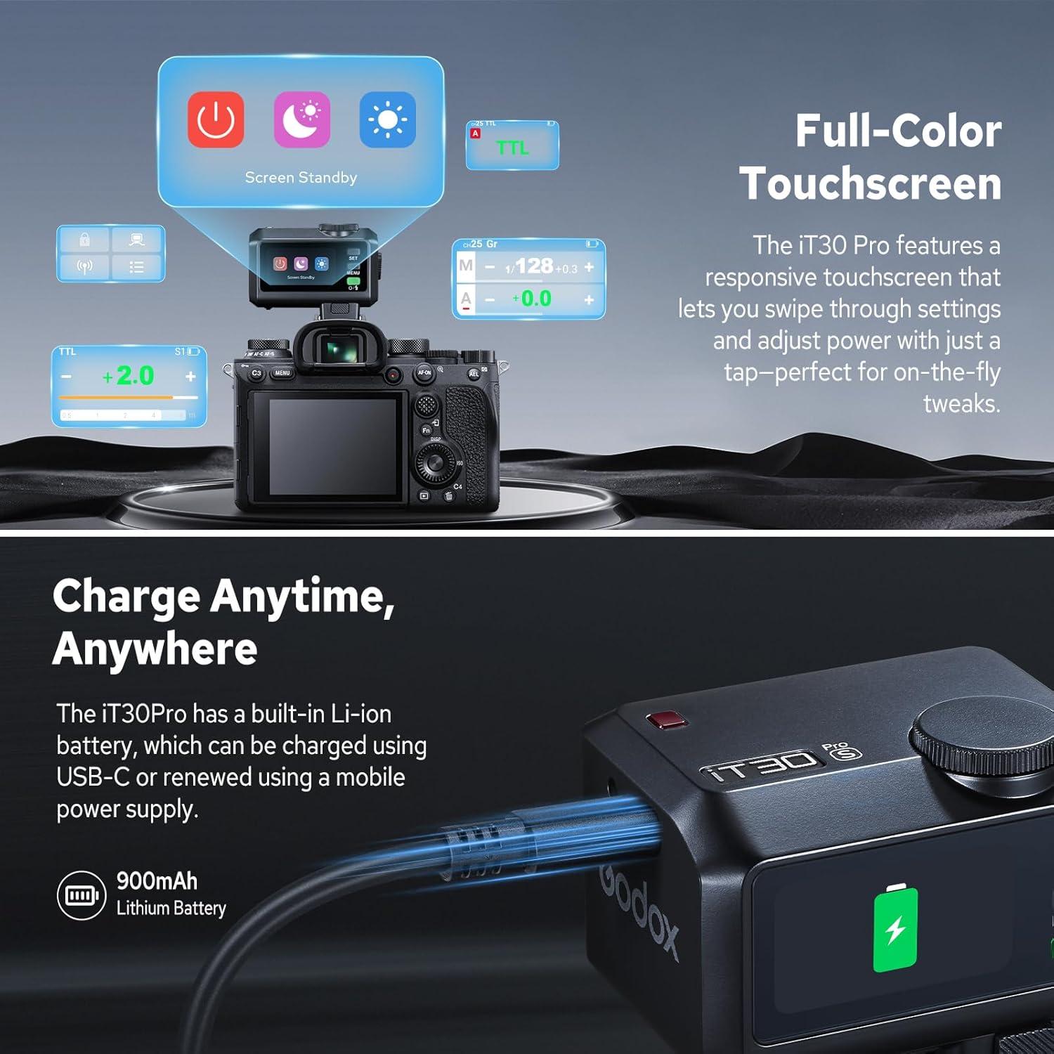 Flash Godox iT30Pro S para Sony, TTL, 560 Flashes, Pantalla Táctil