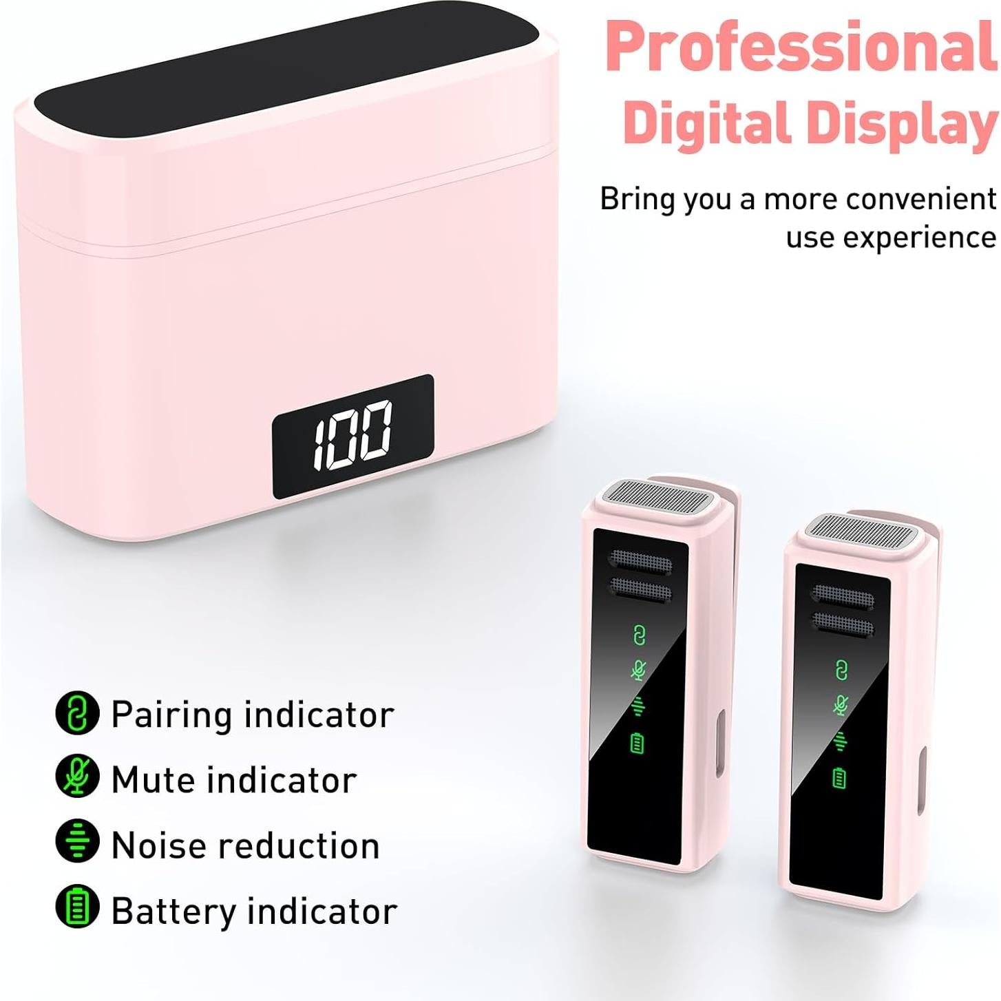 Micrófono Lavalier Inalámbrico VEZQUA Rosa USB-C con Cancelación de Ruido