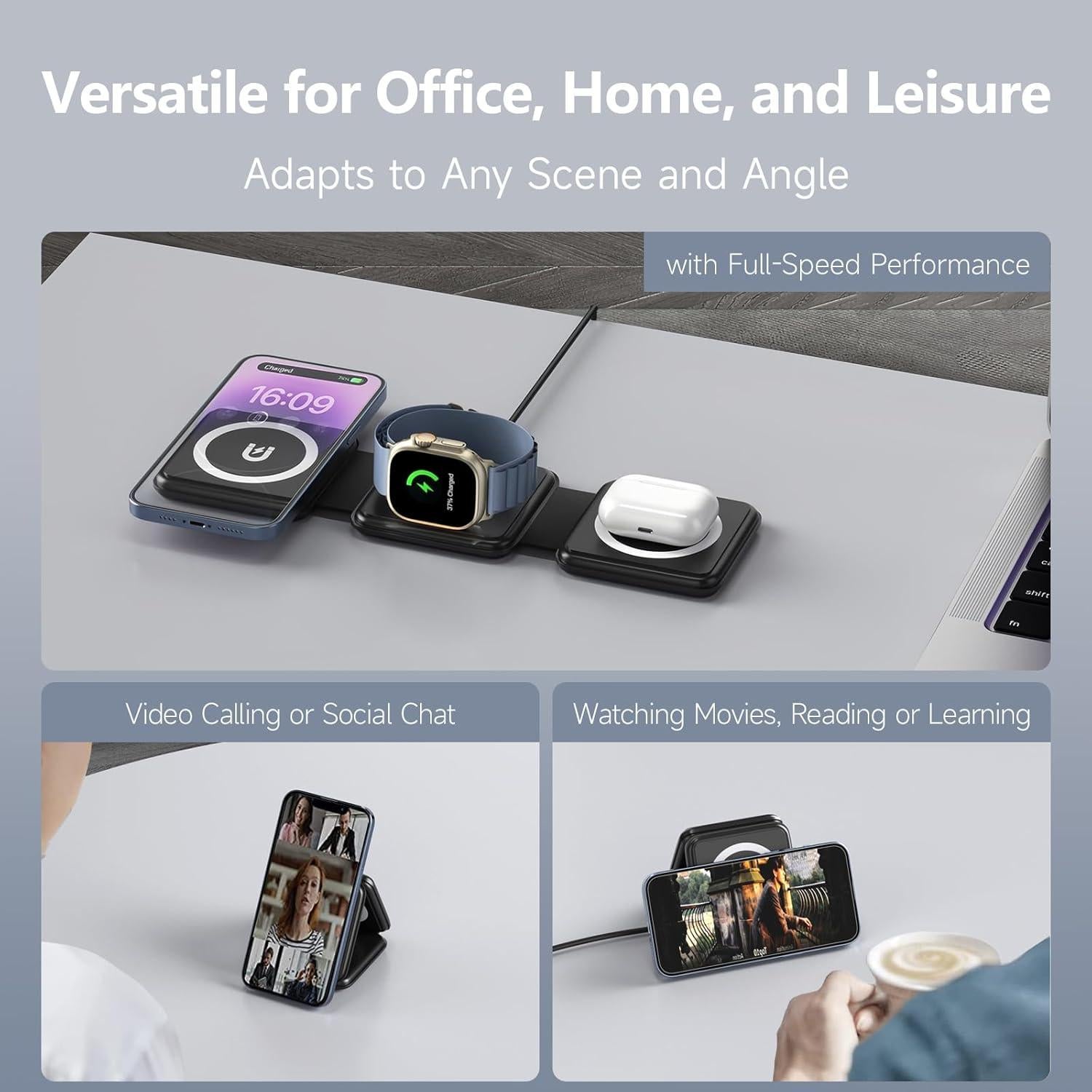 Estación de Carga 3 en 1 OhM-ega para Dispositivos Apple - Negro