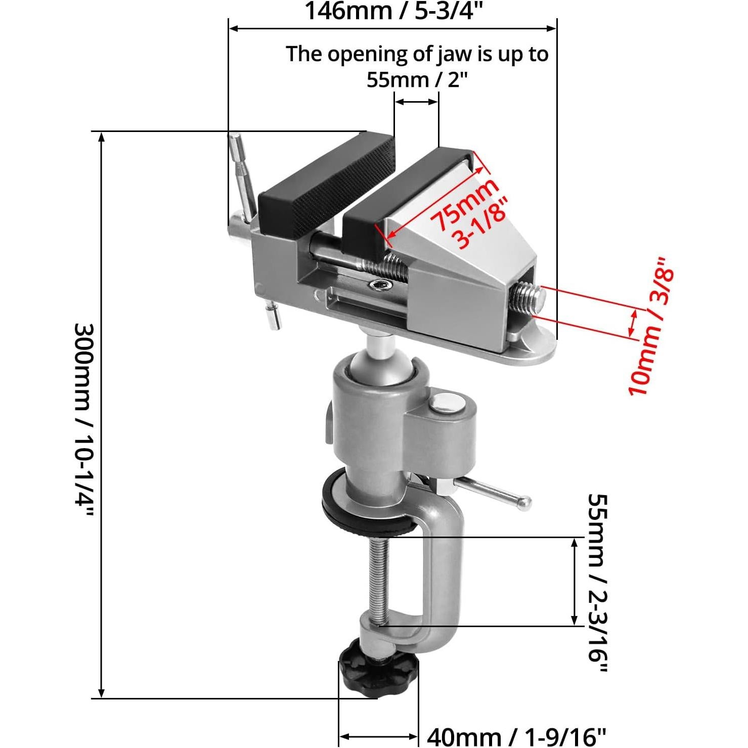 Abrazadera Universal de Banco QWORK 3" Aluminio Rotativa 360°