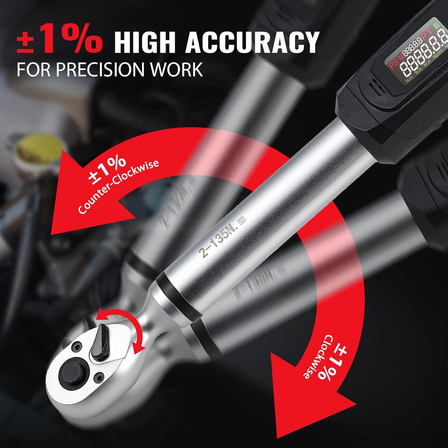 Llave de Torque Digital 1/2" Mxmoonfree 3-200N.m Precisión 1%