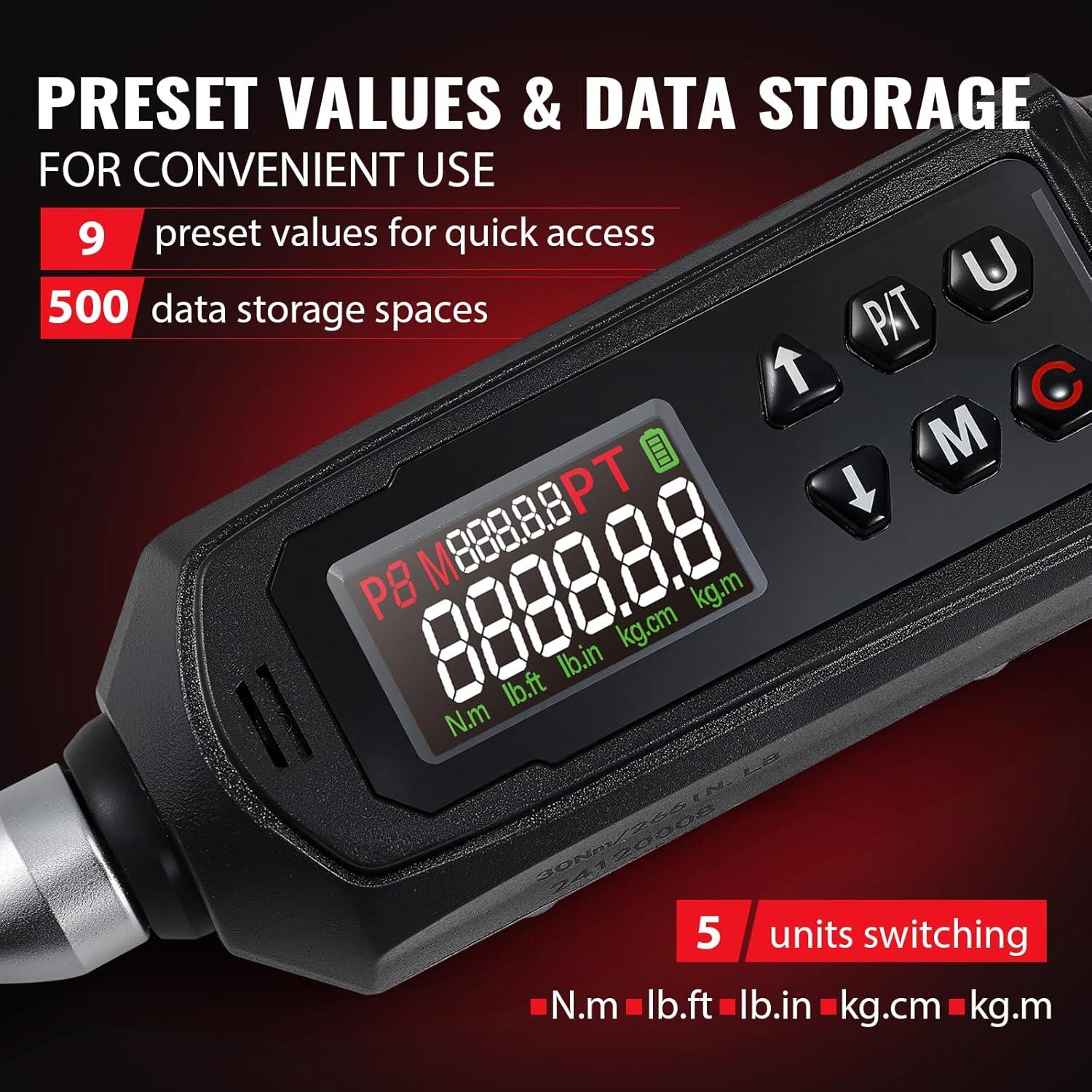 Llave de Torque Digital 1/2" Mxmoonfree 3-200N.m Precisión 1%