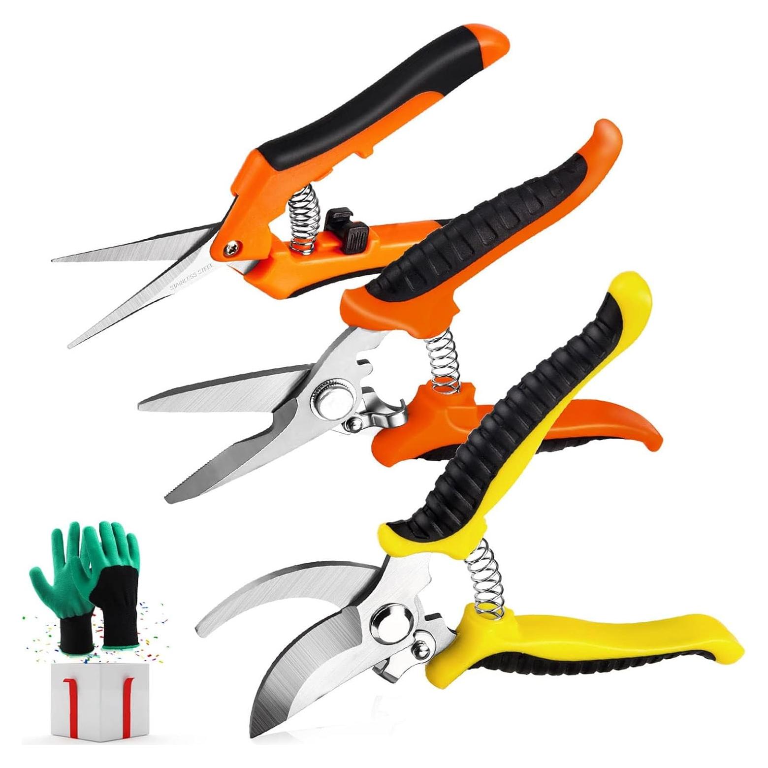 Juego de 3 Tijeras de Jardinería Wevove con Guantes