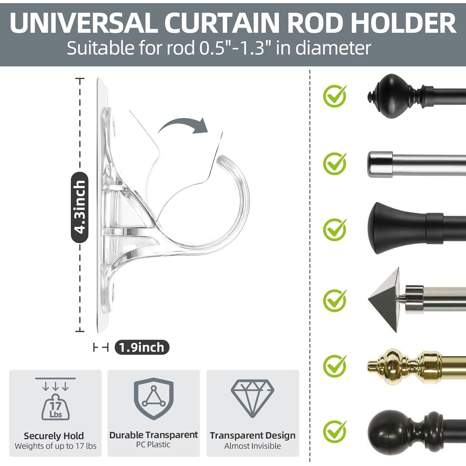 Soportes de Varilla de Cortina Adhesivos Goabroa - Paquete de 8