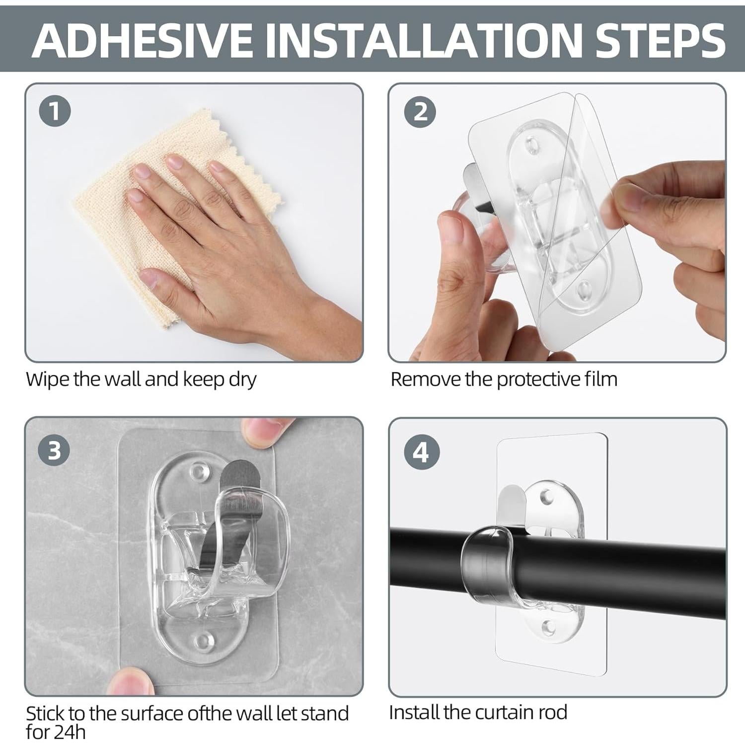 Soportes de Varilla de Cortina Adhesivos Goabroa - Paquete de 8