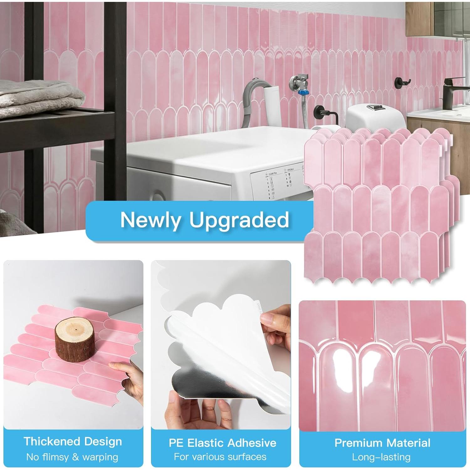 Azulejos de Pared Autoadhesivos Art3d 30.48 cm Rosa - 10 Unidades