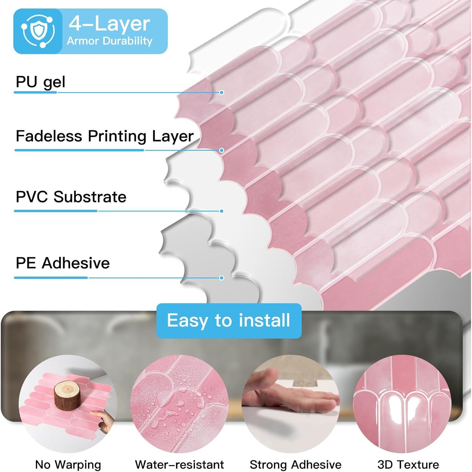 Azulejos de Pared Autoadhesivos Art3d 30.48 cm Rosa - 10 Unidades