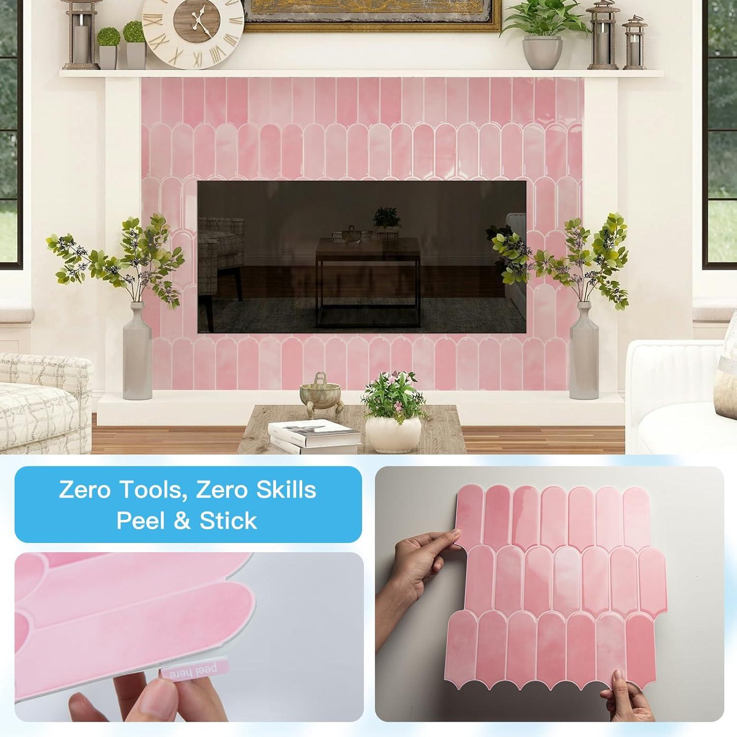 Azulejos de Pared Autoadhesivos Art3d 30.48 cm Rosa - 10 Unidades