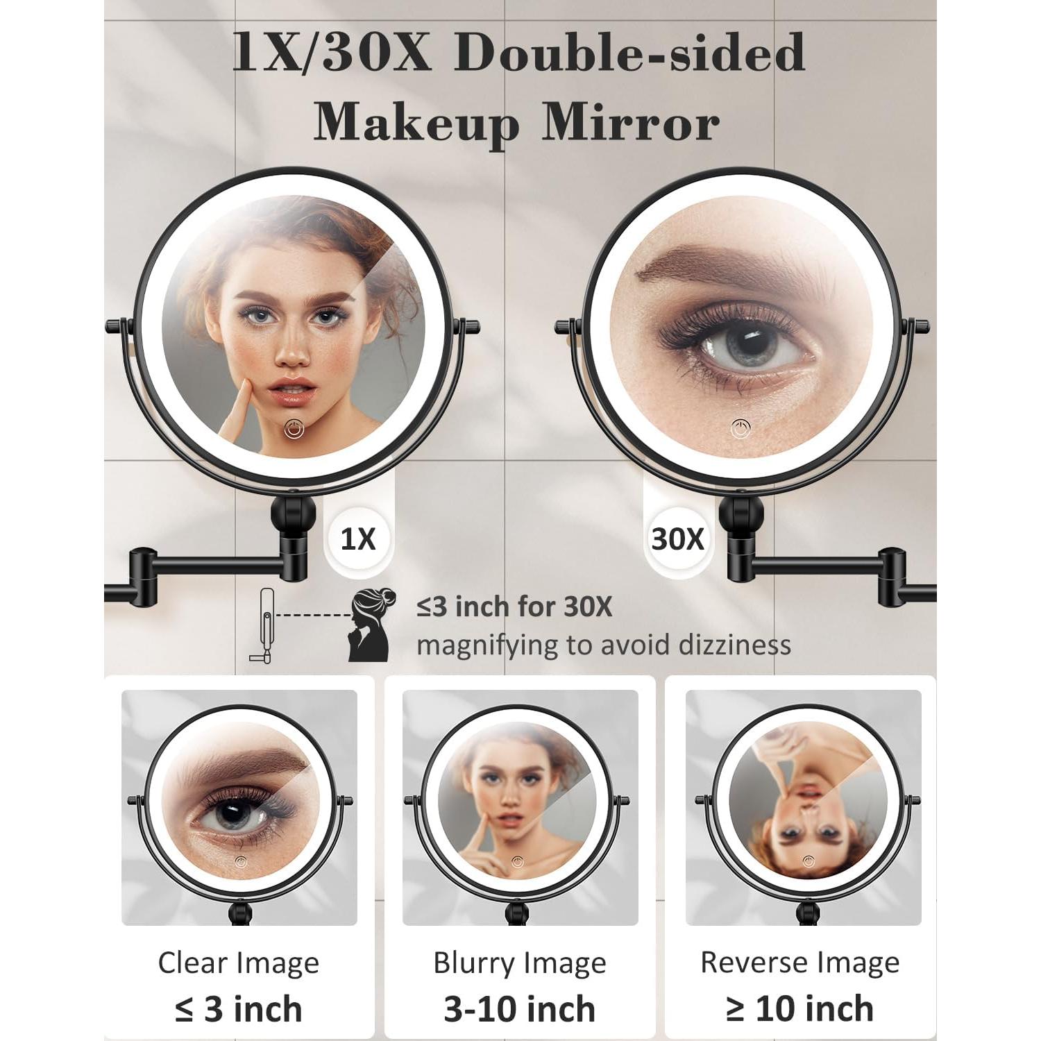 Espejo de Maquillaje Iluminado VFD Doble Cara 30X/1X 23 cm