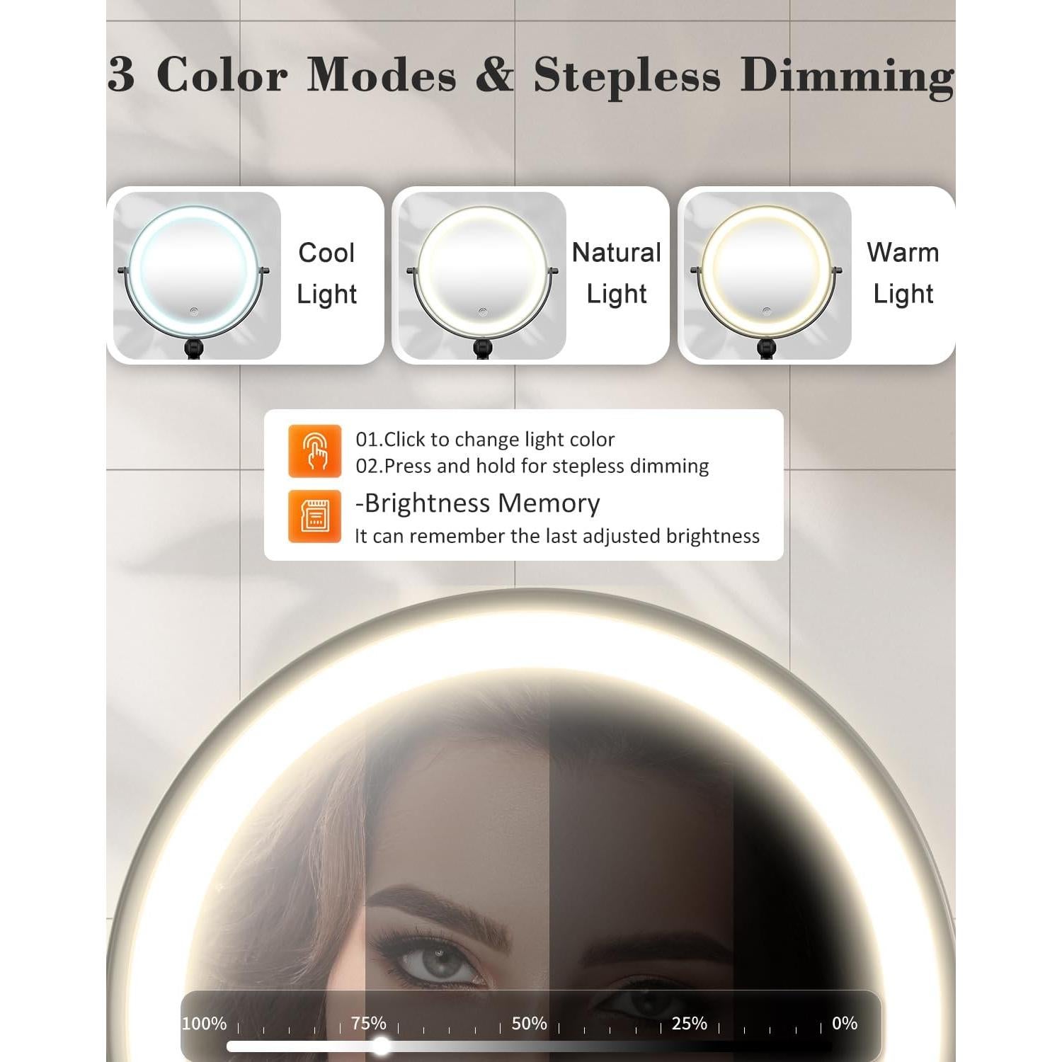 Espejo de Maquillaje Iluminado VFD Doble Cara 30X/1X 23 cm